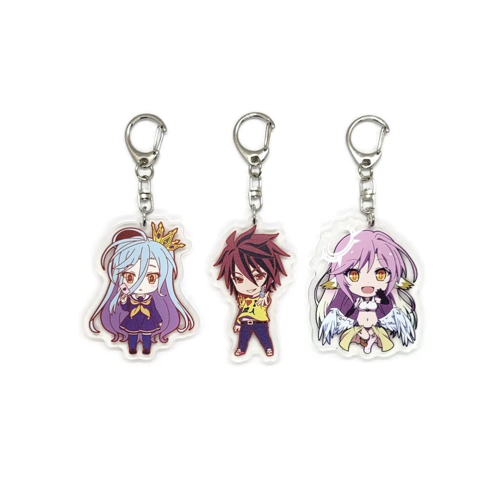 No Game No Life Zero Acrylic Keychain Set - 3 Pcs Anime Collectibles (Sora, Shiro, Jibril) for Fans, Cosplay & Gift Giving | Perfect for Conventions, Backpacks & Anime Merch Displays