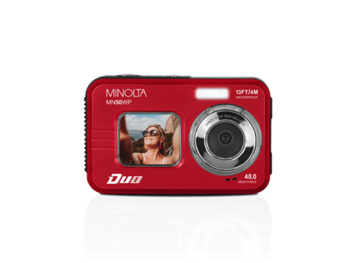MINOLTA MN50WP Duo 48MP Waterproof Digital Camera - 5K Ultra HD, Autofocus, Dual LCD Screen (Red) - Perfect for Underwater Photography, Travel & Outdoor Adventures