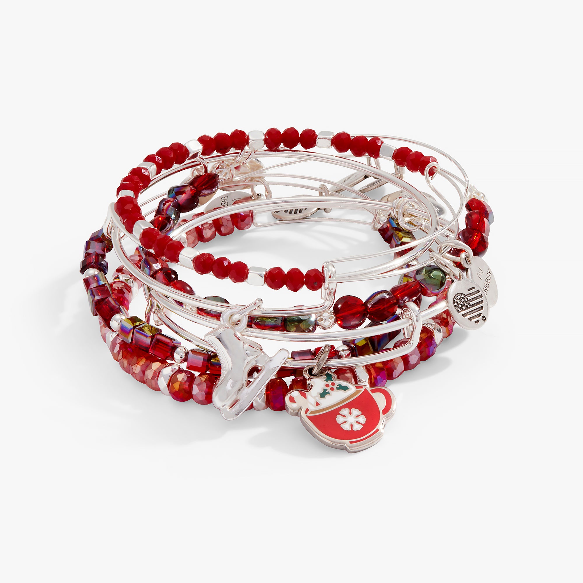 Warmest Wishes Charm Bangle Set of 6 - Sterling Silver Friendship Bracelets for Women, Best Friend Gifts, Birthday & Anniversary Presents - Perfect for Everyday Wear, Special Occasions & Gift Giving