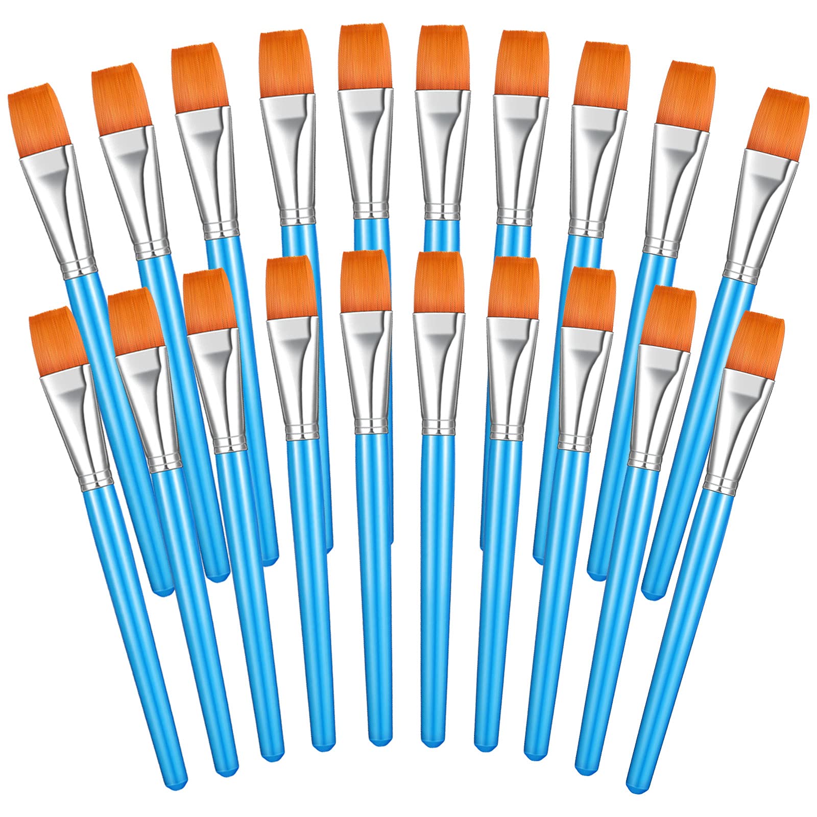 20 Pcs Flat Paint Brushes Set for Acrylic, Oil & Watercolor Painting - 1 Inch Small Artist Brushes Bulk Pack for Canvas, Face & Detail Work - Perfect for Adults & Professional Artists (Blue)