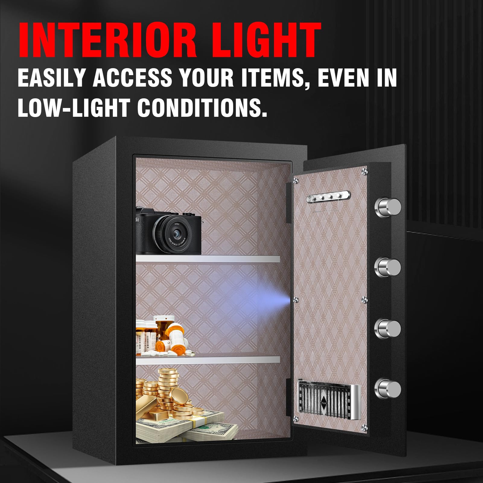 ToruKeep 4.0 Cu Ft Fireproof Safe Box with LCD Screen & Digital Keypad - Home Security Safe for Cash, Jewelry, Documents & Handguns | Fire Resistant, Hidden Key Lock, LED Lighting & Removable Shelves | Perfect for Home, Office & Gun Storage Protection