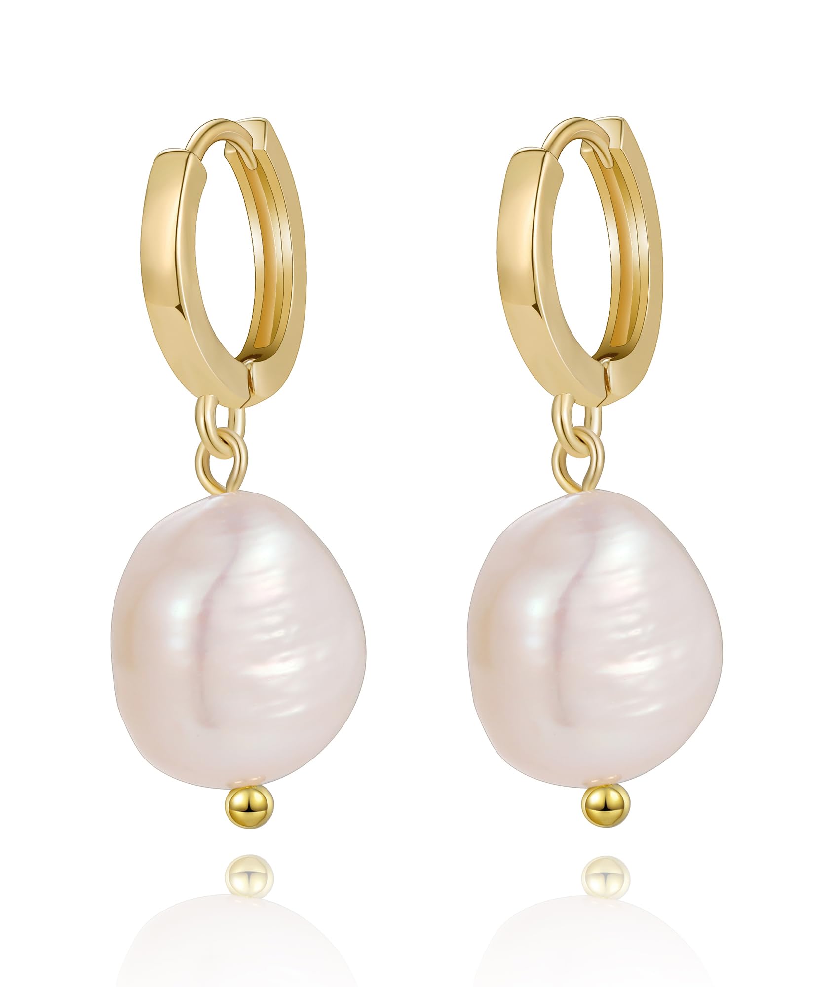 14K Gold Plated Pearl Drop Dangling Hoop Earrings for Women - Elegant Bridal Jewelry, Wedding Party, Valentine's Day Gift for Her - Perfect for Date Nights, Anniversaries & Special Occasions