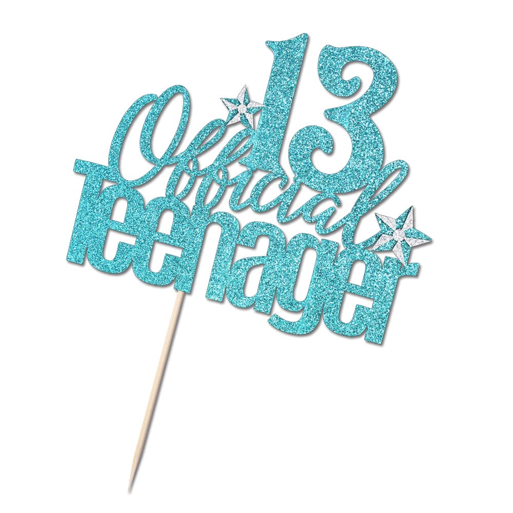 13th Birthday Cake Topper - Official Teenager Cake Decoration for Boys & Girls | Hello 13 & Cheers to 13 Years Party Supplies | Perfect for 13th Birthday Cakes, Cupcakes & Dessert Tables (Blue)