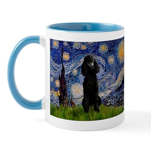 White/Blue Inside - Starry Night Black Poodle Mug