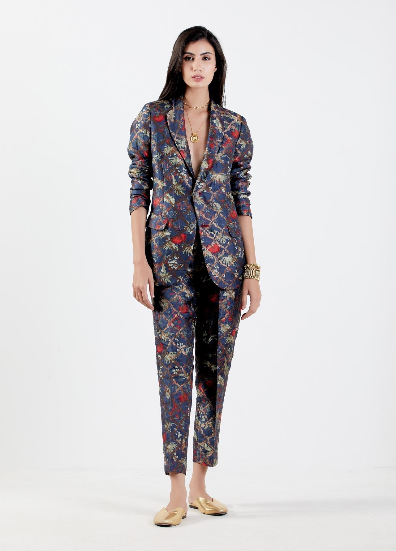 Elegant Classic Silk Brocade Trousers for Women - Vintage Floral Berry Pattern - Perfect for Formal Events, Weddings & Special Occasions