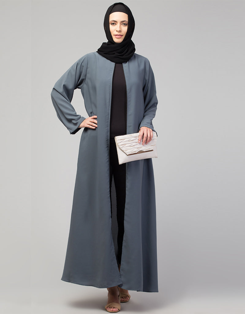 Arabic Basic Abaya with Zipper - Long Sleeve Grey Islamic Dress for Women | Modest Prayer Dress & Everyday Wear