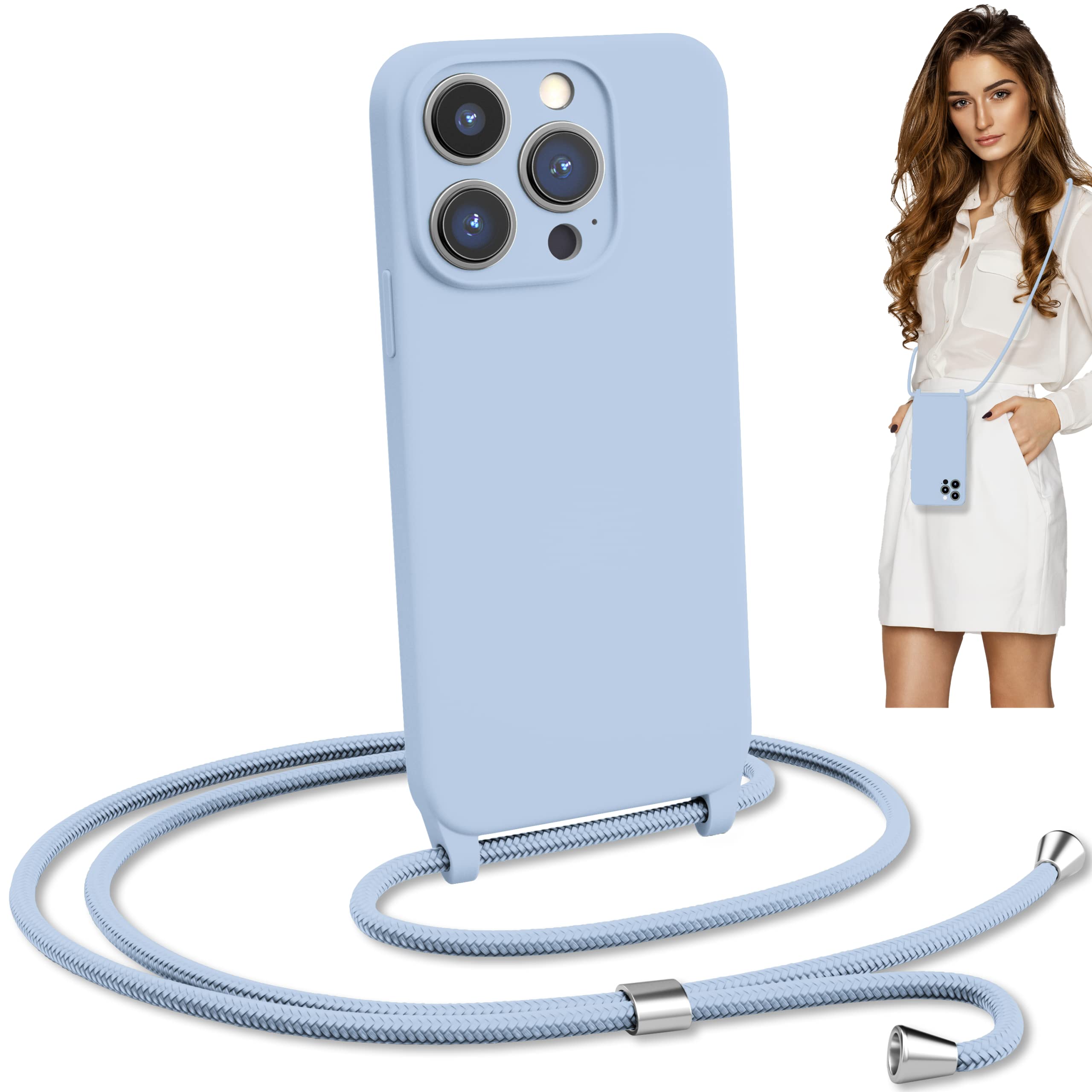 Blaspins Crossbody Phone Case for iPhone 12 Pro Max (6.7 inch) - Detachable Adjustable Lanyard Strap, Protective Silicone Cover - Perfect for Travel, Shopping & Outdoor Activities (Blue)