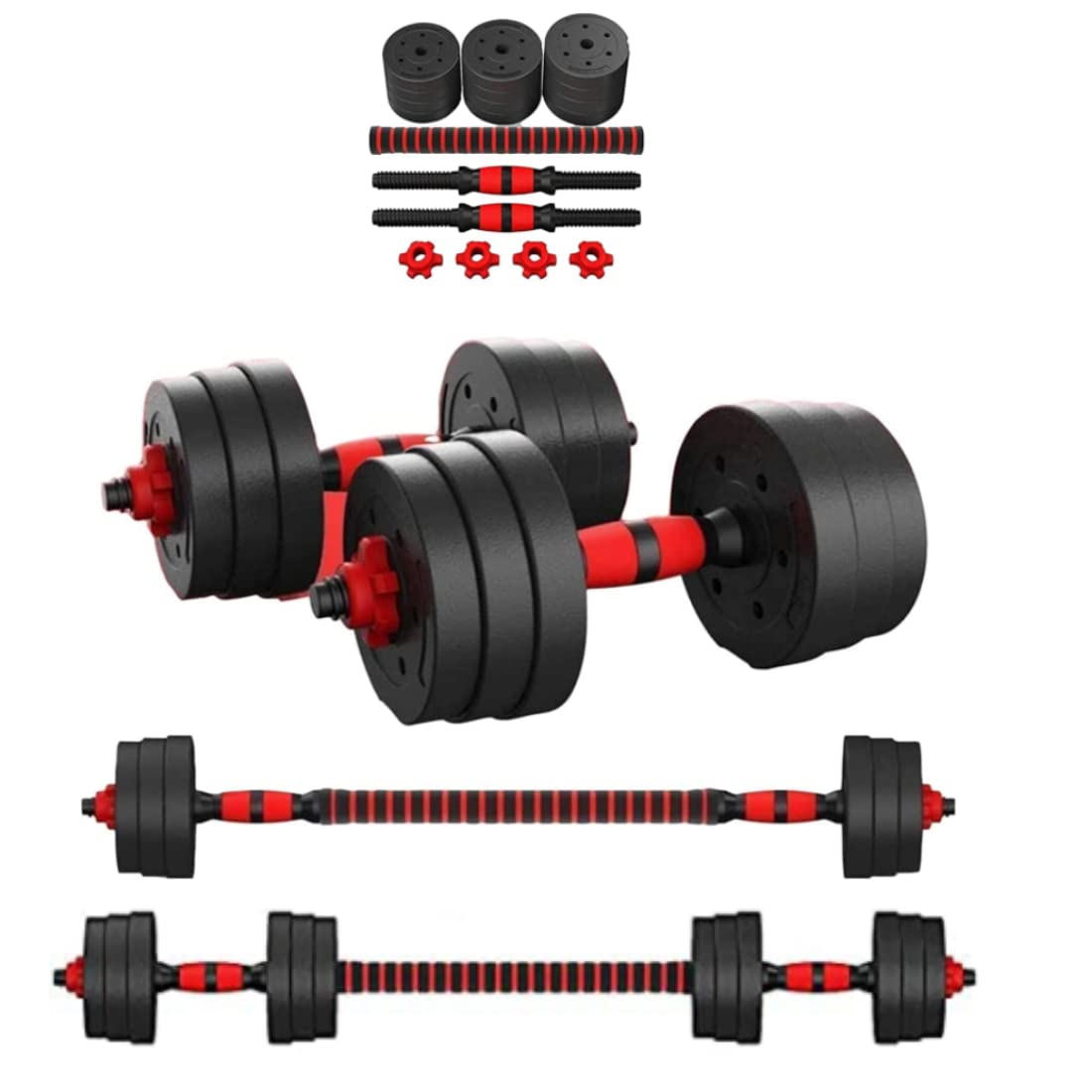 PERPETUAL Adjustable Dumbbell Barbell Set with Connecting Rod - 5-50lbs Home Gym Weight Set for Men & Women - Perfect for Strength Training, Full Body Workouts & Home Fitness Routines