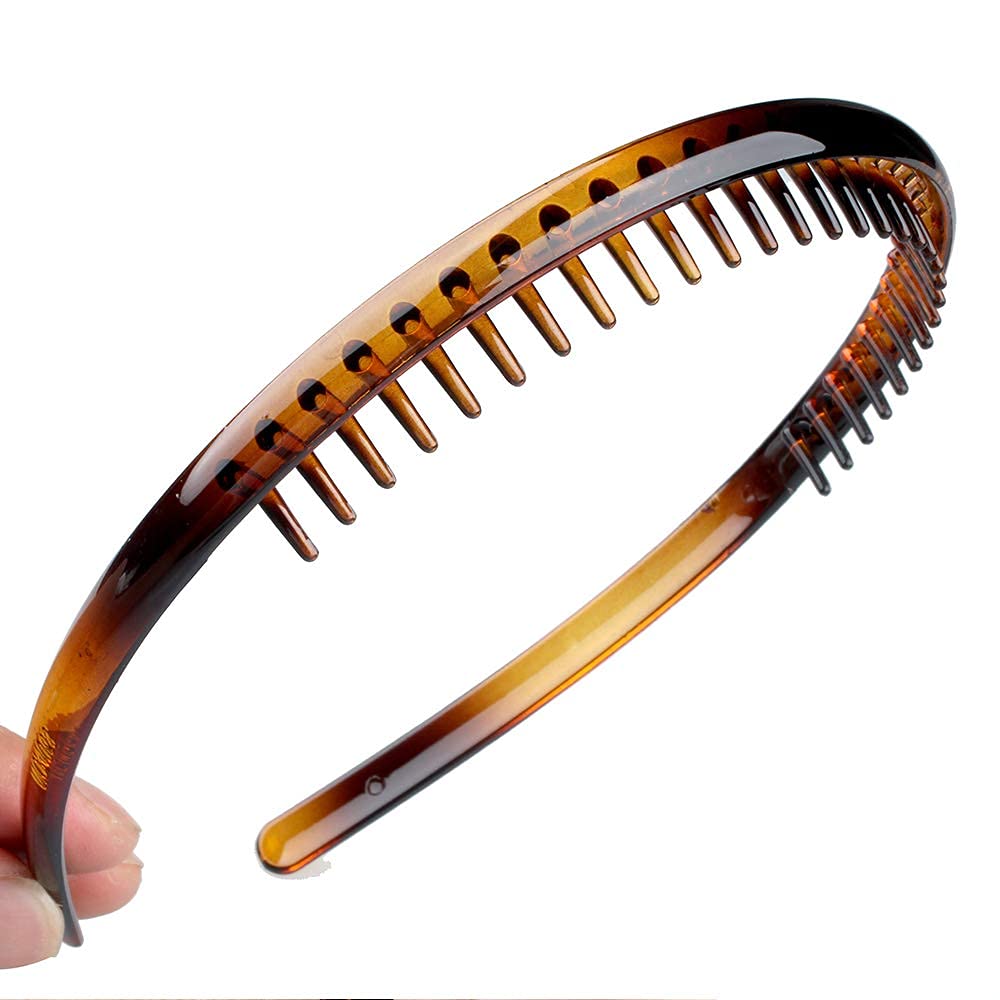 2-Pack Skinny Plastic Plain Headbands with Teeth Comb - Non-Slip DIY Hair Bands for Women & Girls - Perfect for School, Work, Sports and Everyday Styling