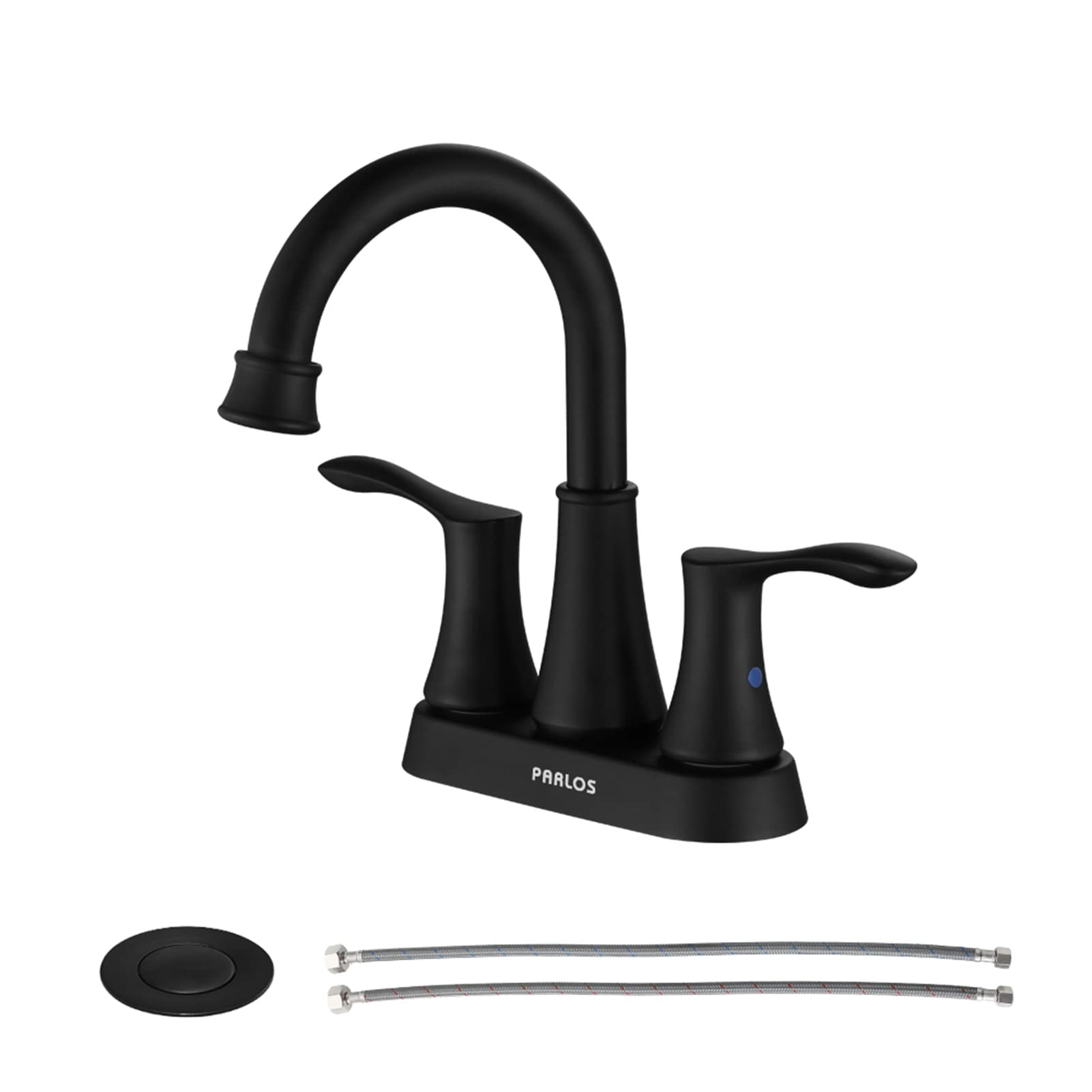 PARLOS Swivel Spout 2-Handle Bathroom Sink Faucet with Metal Pop-up Drain & Supply Lines - 1.2 GPM Low Flow Matte Black Lavatory Faucet for Bathroom Vanity, Powder Room & Guest Bath Installation