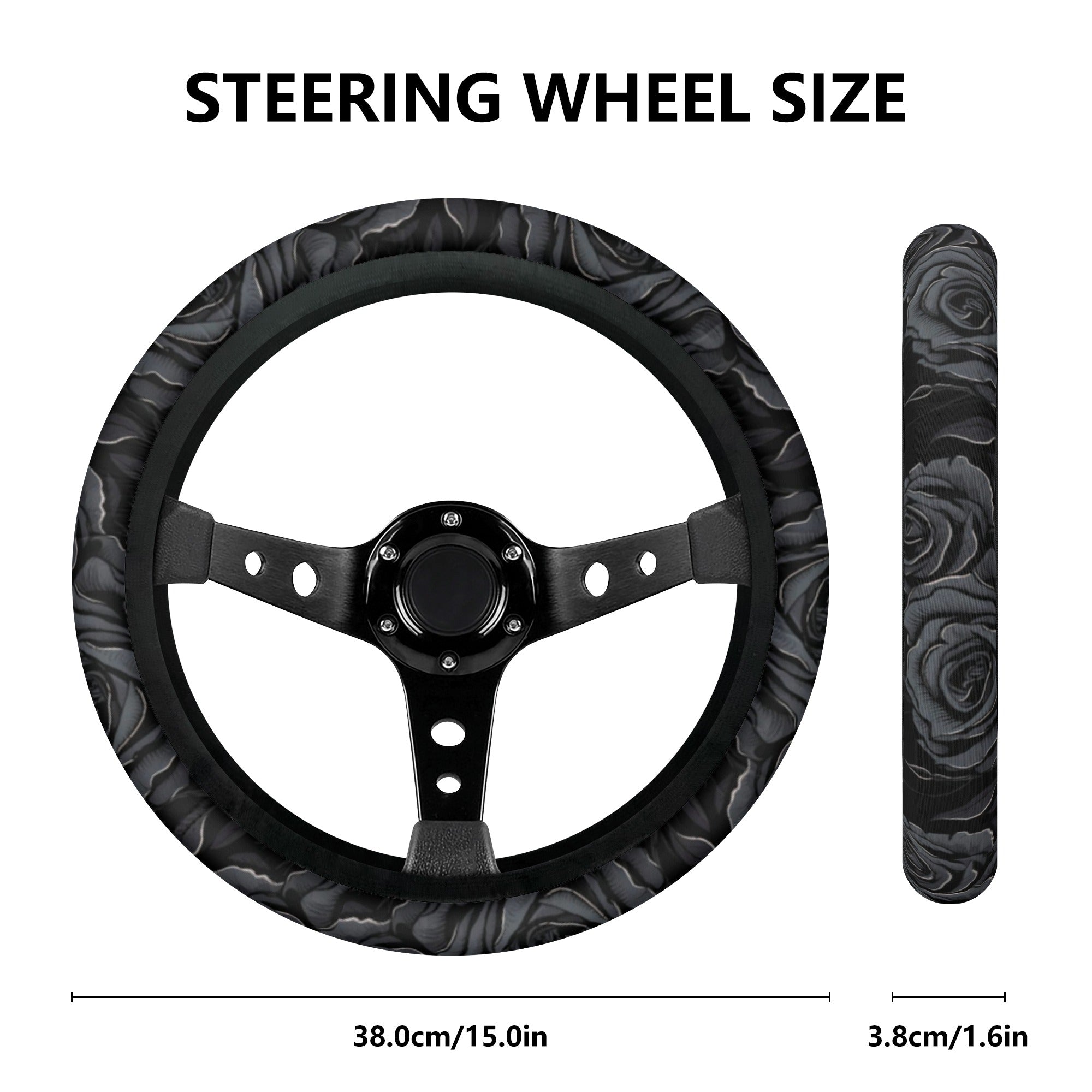 Premium Black Roses Car Steering Wheel Cover - Non-Slip Grip, Universal Fit for Most Vehicles - Perfect for Driving Comfort & Interior Decoration
