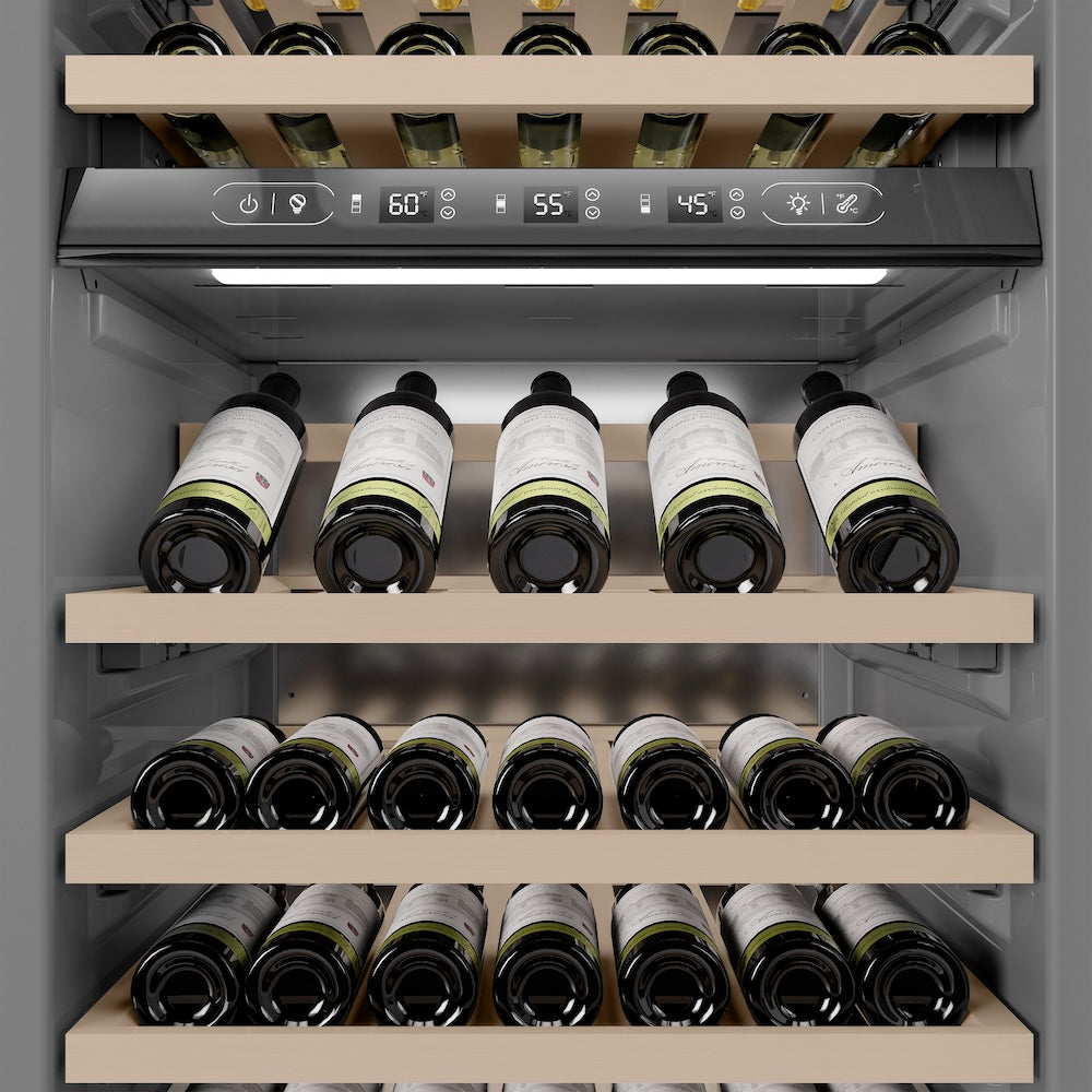 ZLINE Autograph Edition 24 Inch 12.4 Cu Ft Triple Zone 100 Bottle Stainless Steel Wine Cooler with Polished Gold Accents - Perfect for Home Bars, Wine Cellars & Entertaining (RCWVZ 304 24 G)
