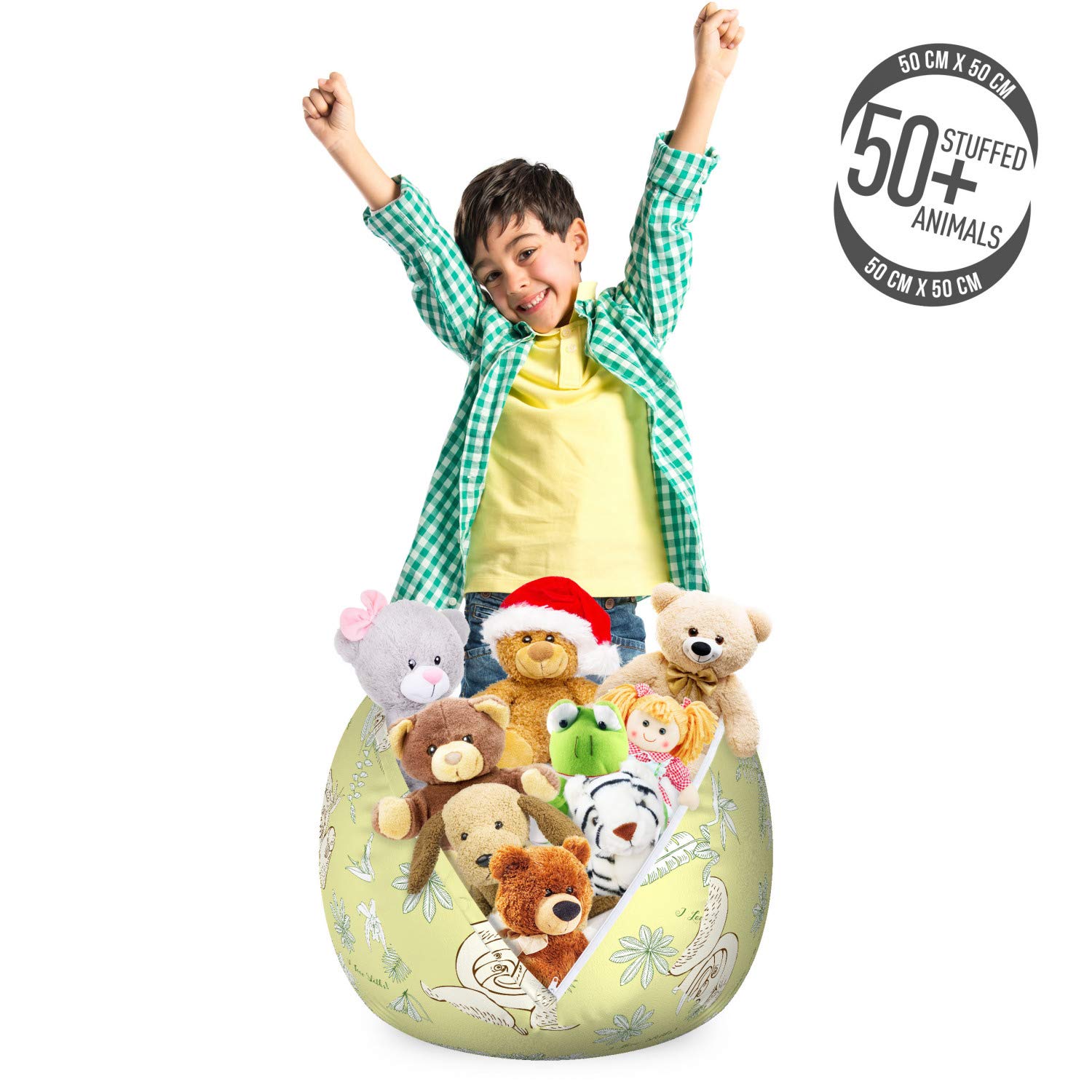 Ambesonne Funny Sloth Storage Toy Bag Chair - Lazy Animal Sketch & 'I Love Sloths' Typography - Washable Stuffed Animal Organizer - Small Size Green Reseda - Perfect for Kids' Room, Nursery Storage & Plush Toy Organization
