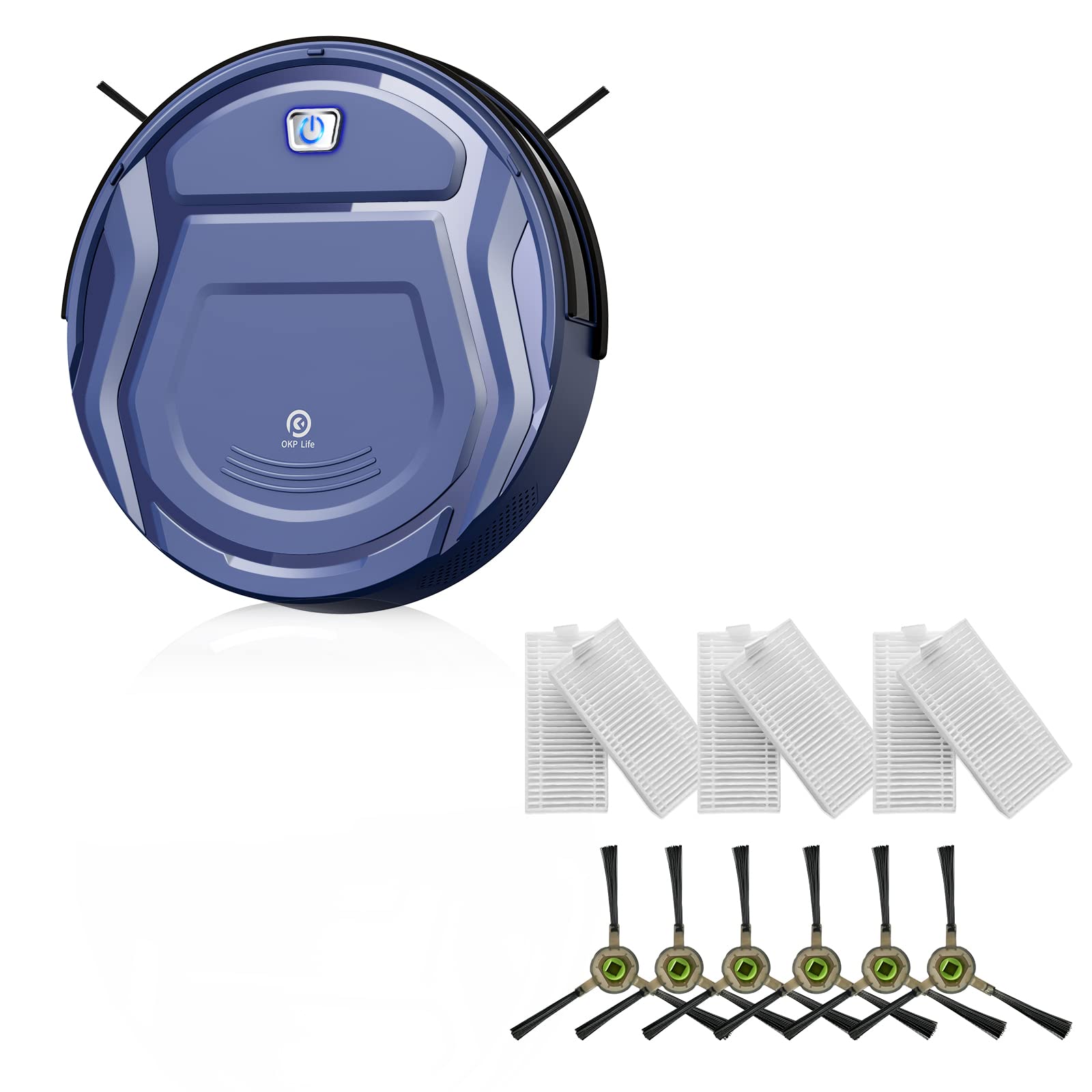 OKP Life K2 Robot Vacuum Cleaner with Replacement Sidebrush & HEPA Filter - Smart Automatic Cleaning for Hardwood Floors, Carpets & Pet Hair - Ideal for Home, Office & Large Spaces