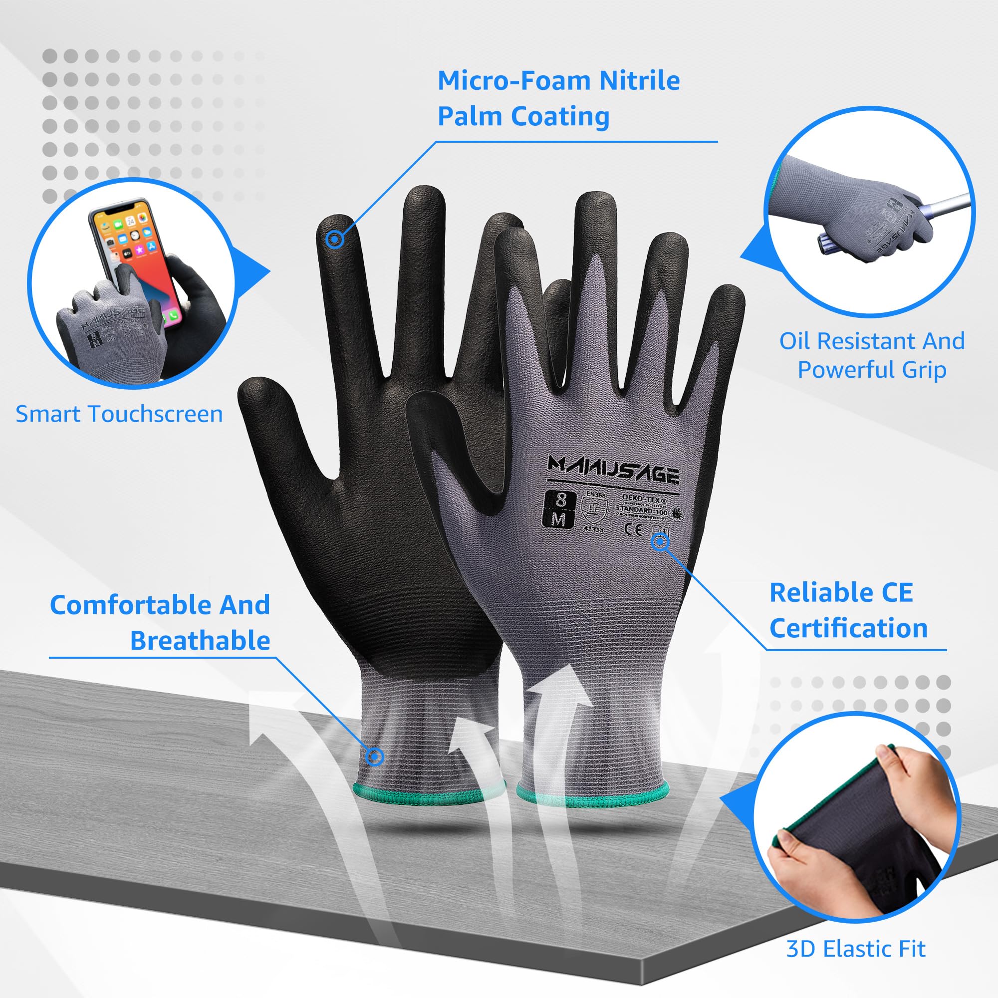 Nitrile Coated Work Gloves - MicroFoam Grip for Construction, Gardening & DIY Projects | Durable Safety Gloves for Men & Women