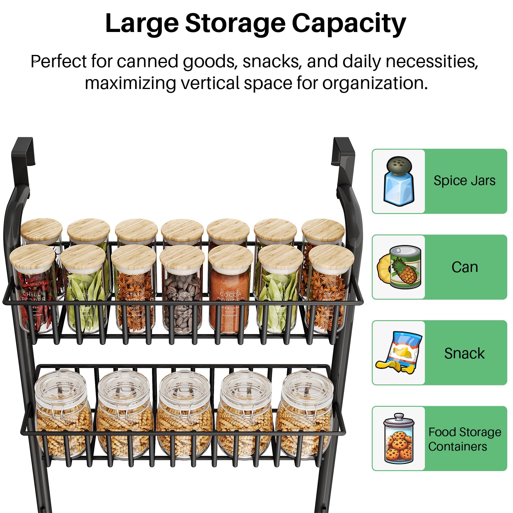 6-Tier Over the Door Pantry Organizer - Metal Spice Rack & Kitchen Storage Solution for Pantry Door Organization | Perfect for Small Spaces & Apartment Living