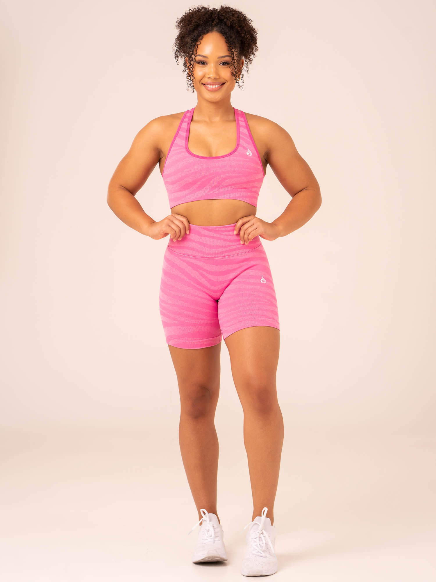 Zebra Print Seamless Sports Bra for Women - Pink Zebra Pattern - High Support Workout, Yoga & Running Top