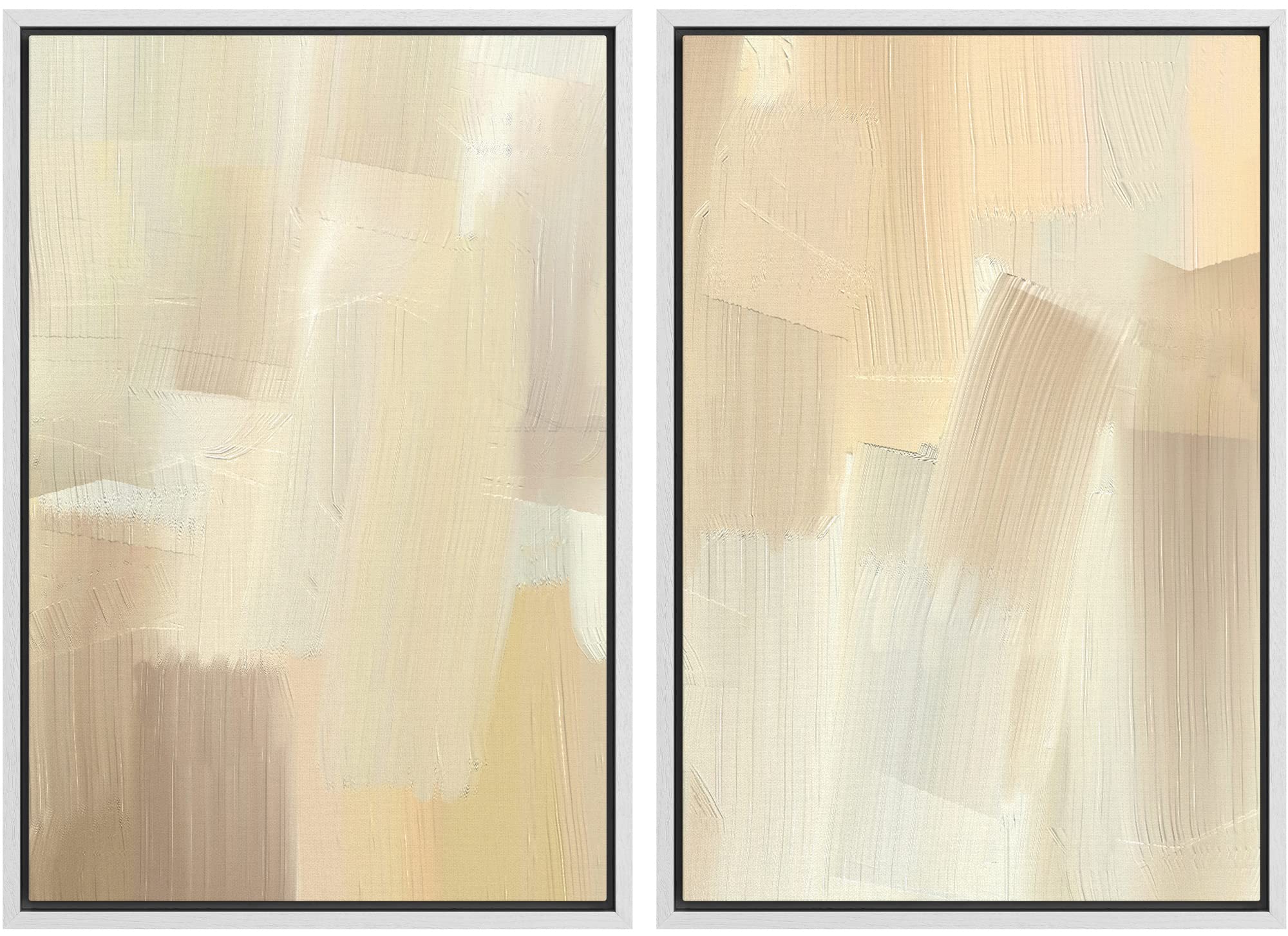 Framed Canvas Wall Art Set - Tan Abstract Landscape Paint Stroke Collage with Minimalist Shapes & Zen Colors for Living Room, Bedroom, Office Decor - 24x36 Inches White - Perfect for Modern Home, Spa, Meditation Spaces & Office Wall Decor