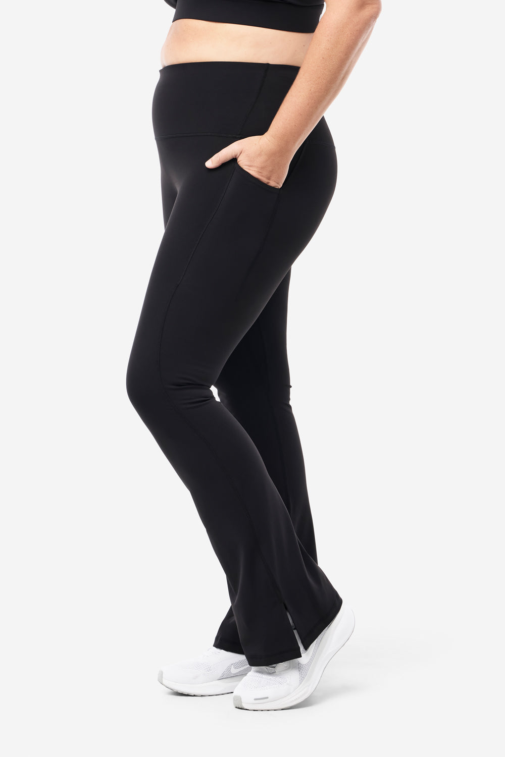 Core Pocket Base No Chafe Flare Leggings - Black - High Waist Yoga Pants for Women, Workout & Running with Anti-Chafing Design - Perfect for Gym, Lounge & Everyday Wear