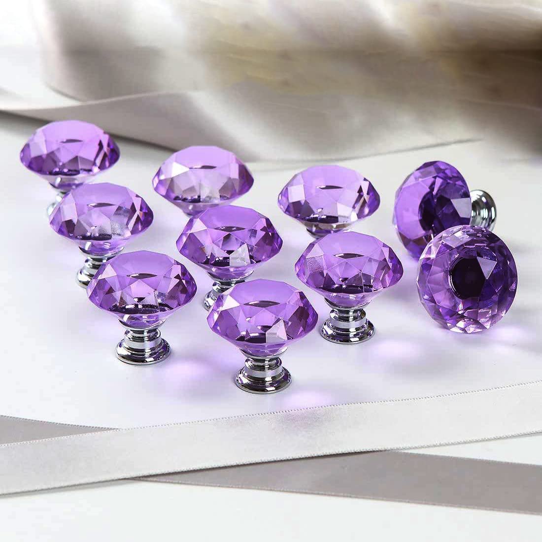 Ousyaah 9 Pack Crystal Glass Cabinet Knobs - Elegant Dresser Drawer Pulls & Furniture Handles for Kitchen Cabinets, Wardrobes, Cupboards & DIY Home Decor (Purple) - Perfect for Bedroom, Bathroom & Office Furniture Upgrade
