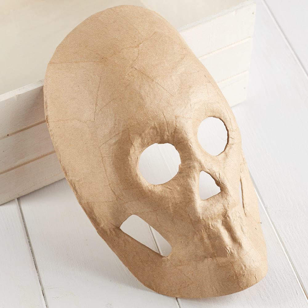 48 Pack Bulk Paper Mache Skeleton Masks - DIY Craft Kit for Painting, Decoupage & Decorating - Perfect for Halloween Parties, Classroom Projects & Art Activities
