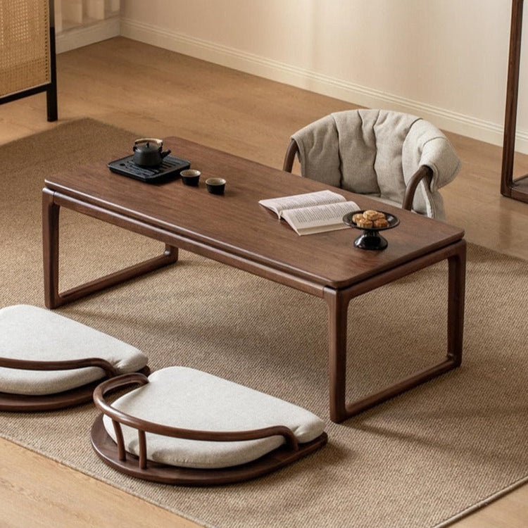 Premium Oak & Black Walnut Solid Wood Tatami Tea Table - Japanese Style Low Coffee Table for Living Room, Zen Meditation, and Tea Ceremony