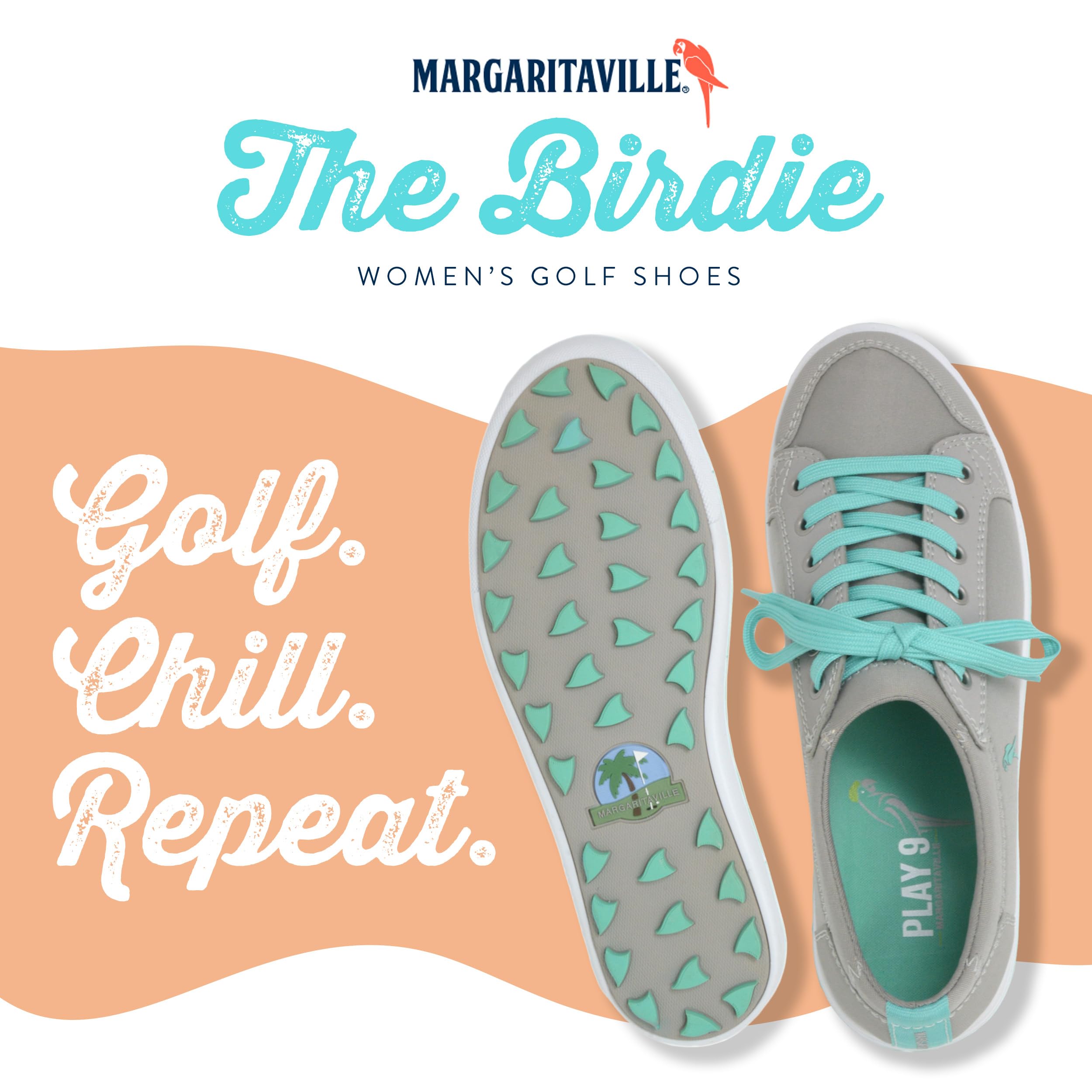 Margaritaville The Birdie Women's Spikeless Golf Shoes - Comfortable Ladies Golf Footwear with Rubber Toe Guard & Stability Heel Frame - Athletic Lace-Up Shoes for Walking Courses & Casual Wear