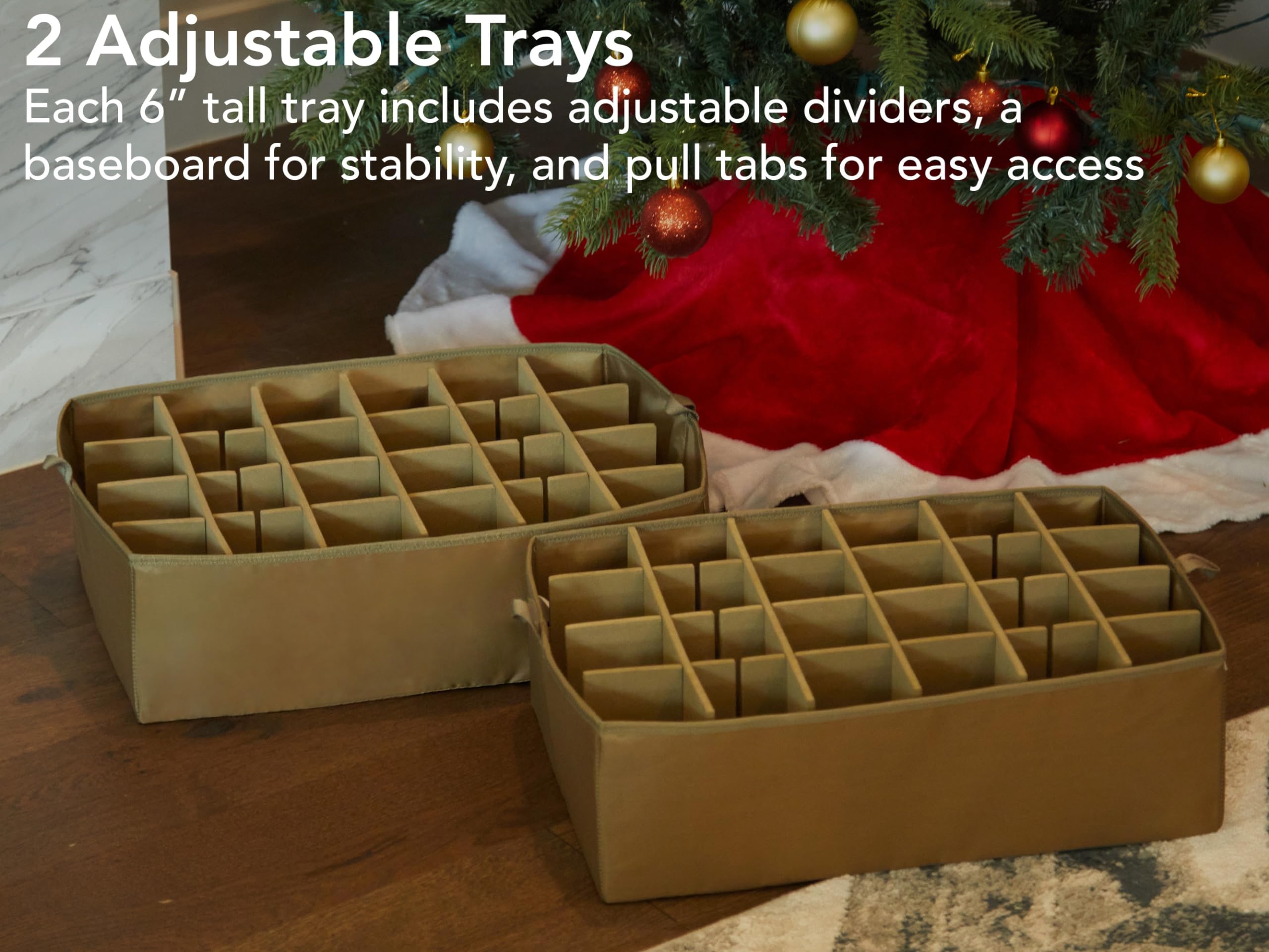 Covermates Adjustable Ornament Storage Box with Carrying Handles & Padded Protection - Holiday Decoration Organizer for Christmas Tree Ornaments (Red Snowflake Design) - Perfect for Seasonal Storage & Home Organization