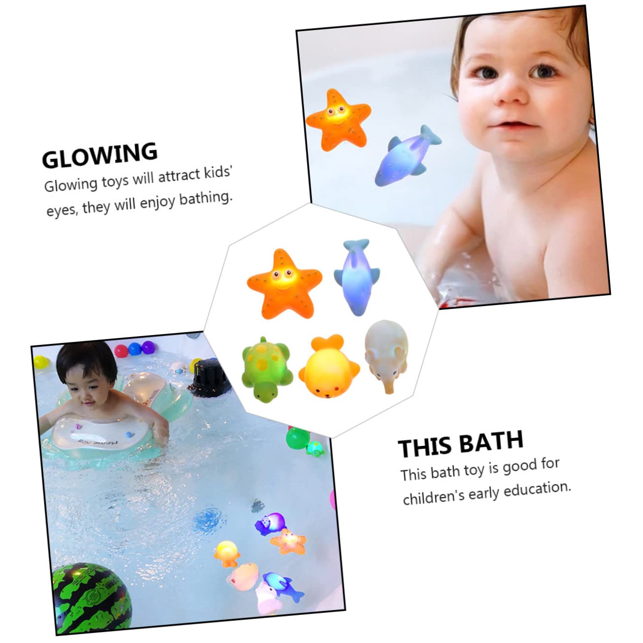 DRESSOOS 5-Piece Bath Toys Set - Light Up Floating Vinyl Bathtub Toy Holder Basket for Kids | Fun Bath Time & Pool Play Accessories