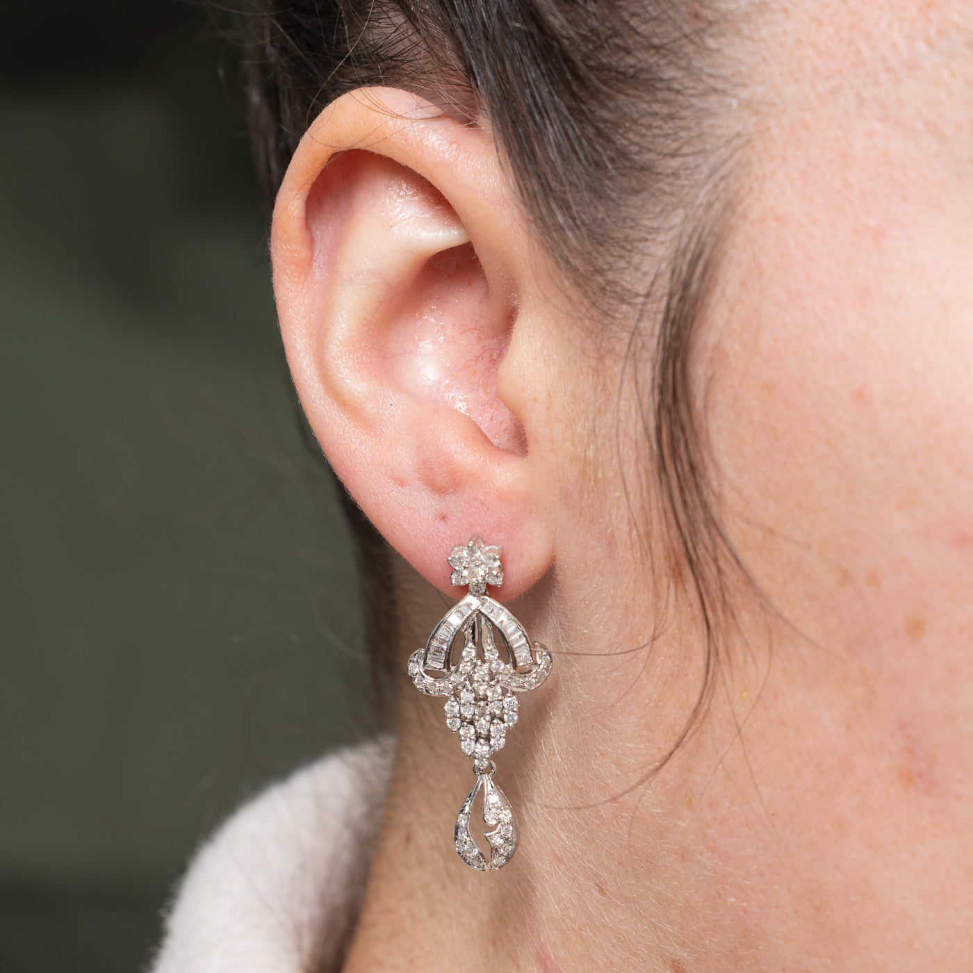 1.92ctw Diamond Ornate Drop Earrings for Women – Elegant Dangle Earrings for Weddings, Parties & Special Occasions