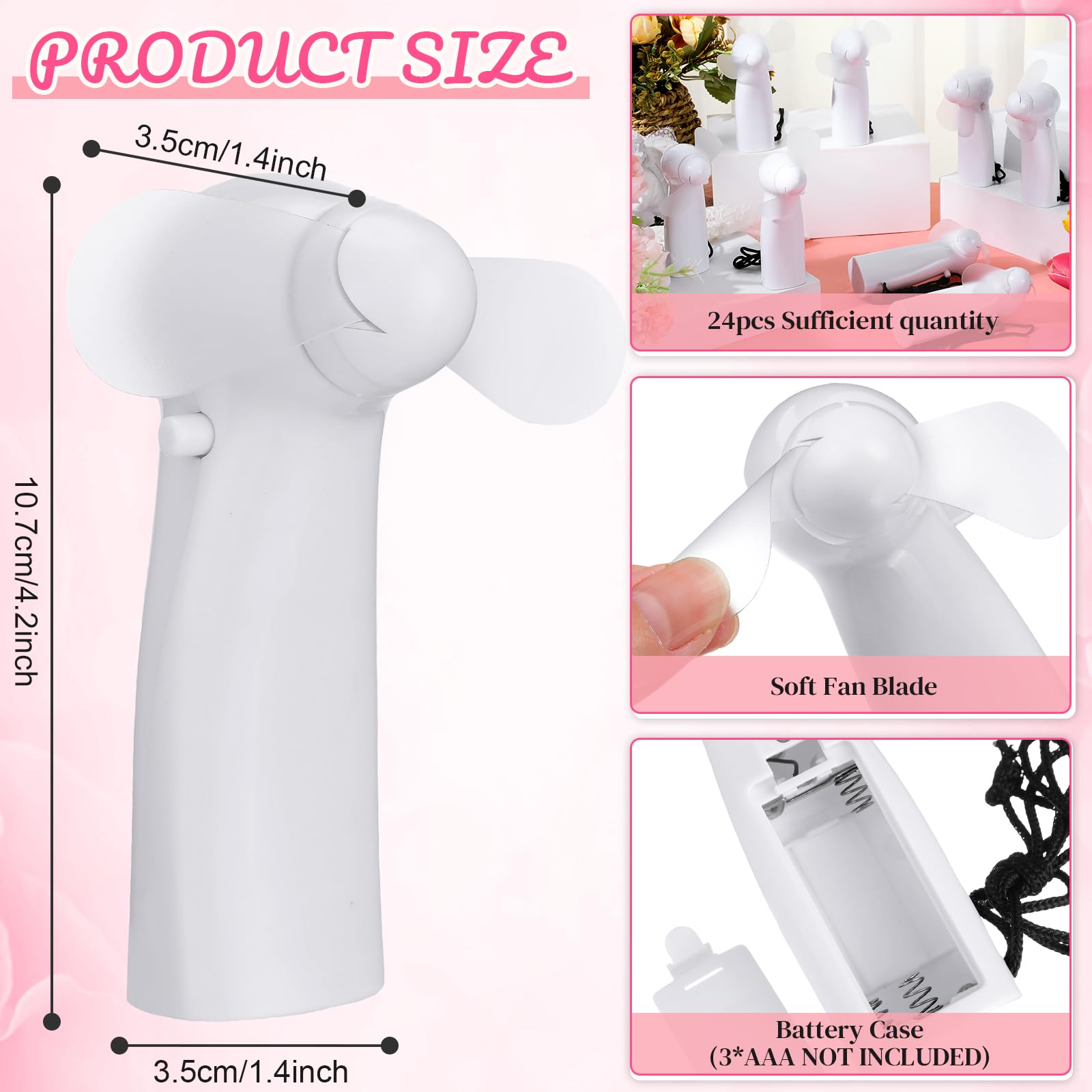24 Pack Mini Portable Electric Fans - Powerful Personal Handheld Fan with USB Rechargeable Battery for Wedding Favors, Summer Music Festivals, Travel & Camping - Perfect for Outdoor Events, Beach Trips & Office Use (White)