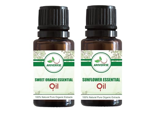 100% Pure Organic Sweet Orange & Sunflower Essential Oil - Cold Pressed, 30ml (Pack of 2) - Hydrates Dry Skin, Fights Acne, Nourishes Hair - Perfect for Aromatherapy, Massage & DIY Skincare