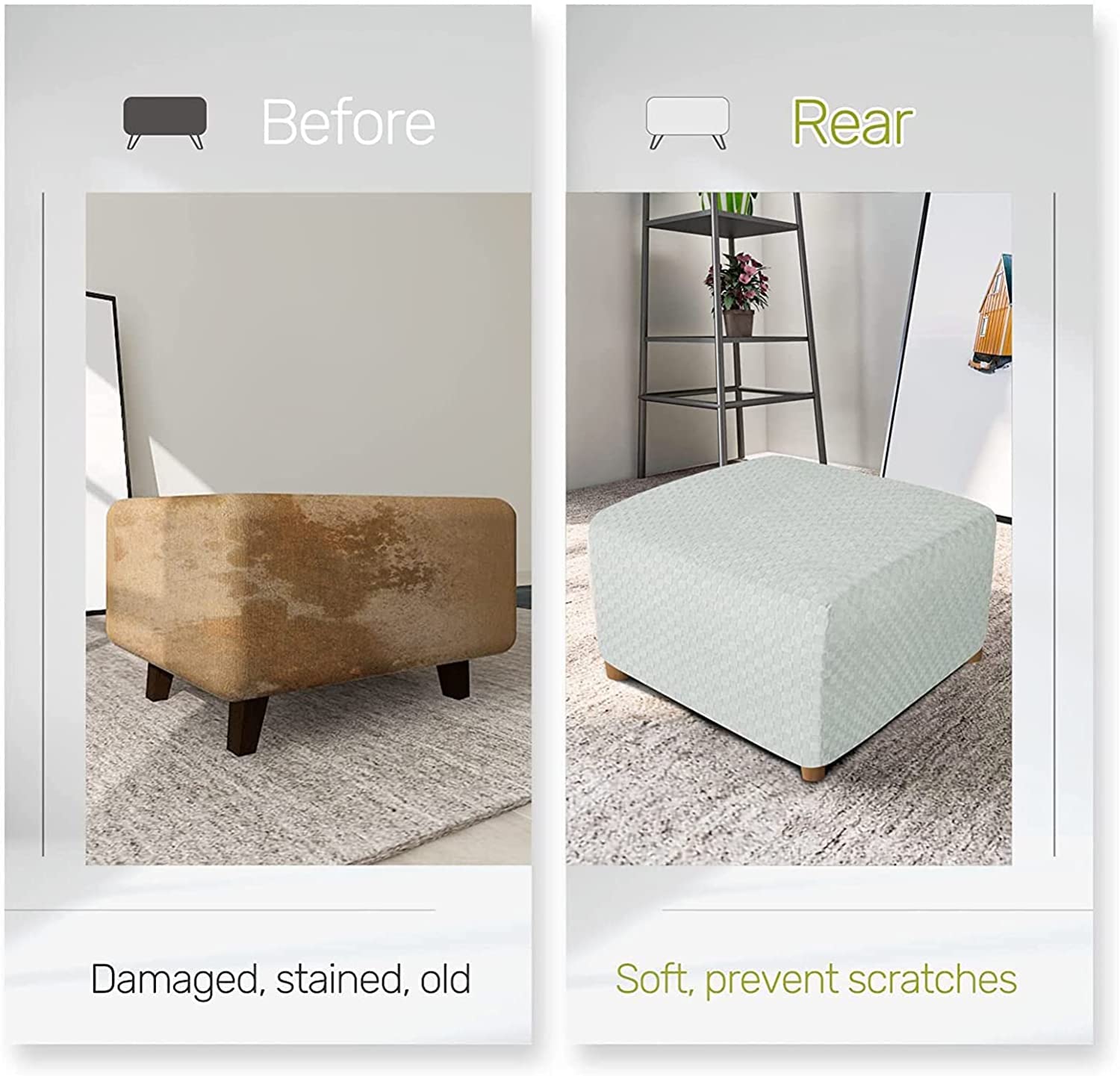 Stretch Square Ottoman Slipcover - Elastic Bottom Storage Stool Cover, Folding Footstool Protector for Living Room, Bedroom, and Office (Color: Gray)