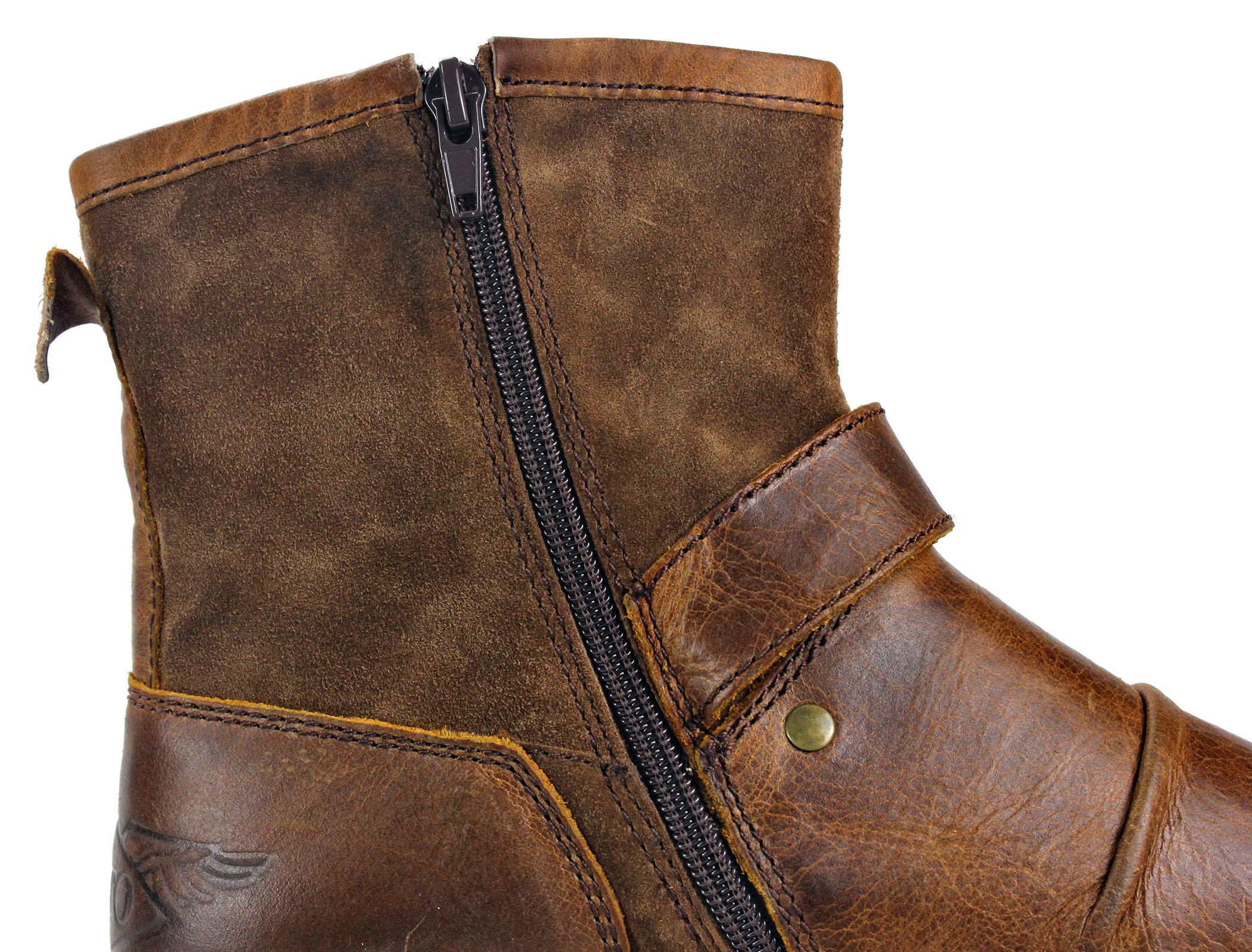 OSSTONE Men's Fashion Moto Boots - Zipper-Up Leather Chukka Boots Casual Shoes OS-5008-1 in Camouflage Green | Perfect for Motorcycle Riding, Outdoor Adventures & Street Style