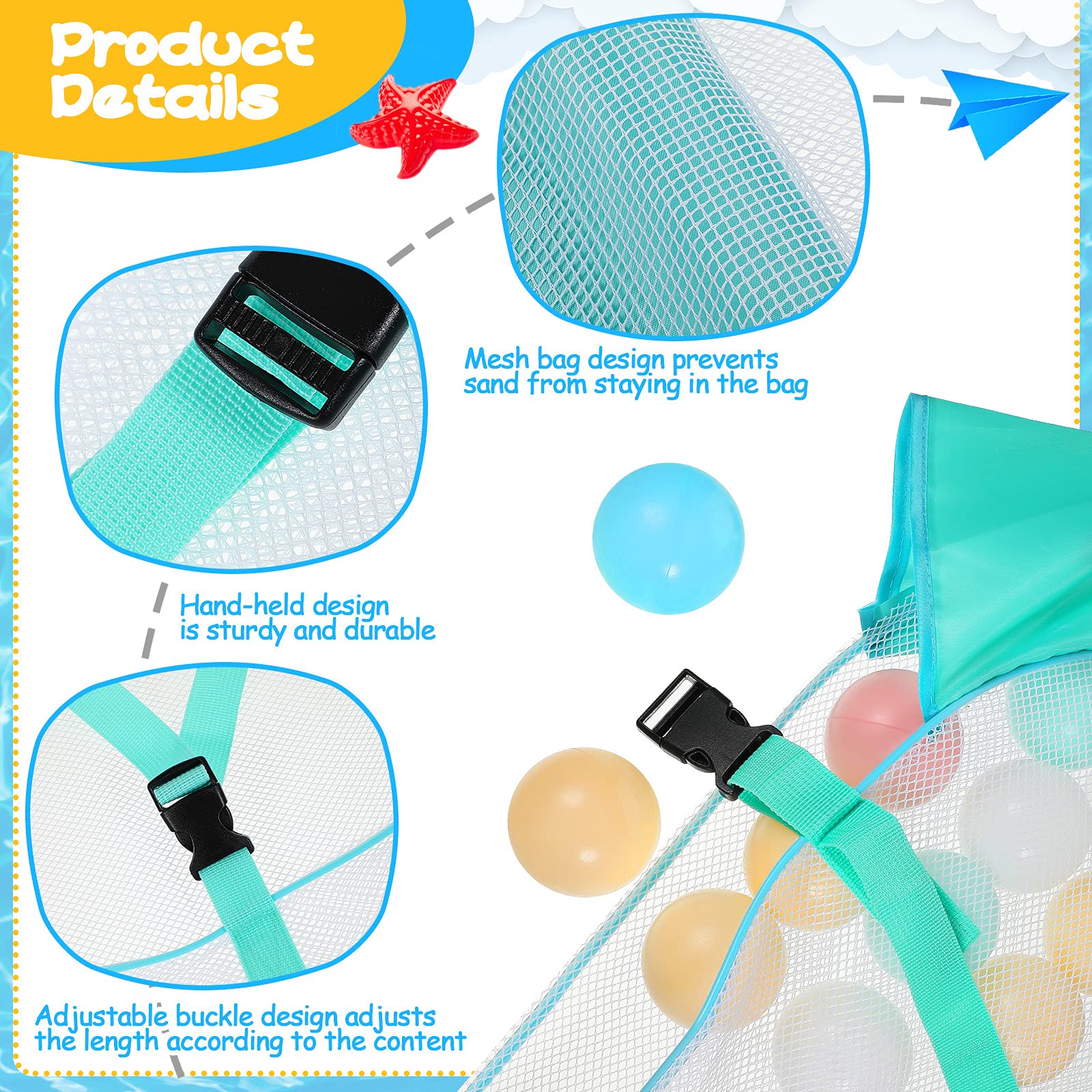**Large Hanging Pool Toy Storage Bag - Heavy-Duty Mesh Organizer for Inflatables, Floats, Footballs, Basketballs & Garage Supplies - Perfect for Swimming Pool, Backyard & Beach (Blue-Green)**