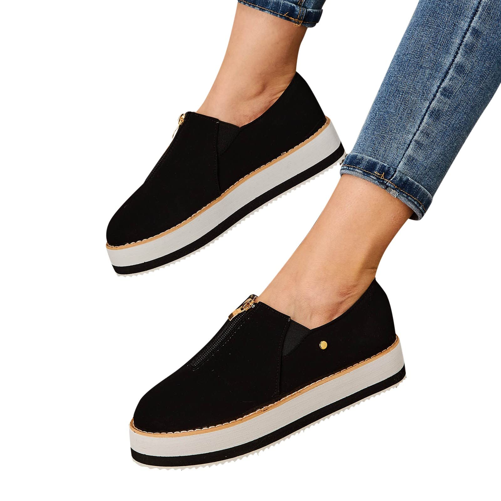 Women's Running Sneakers - Comfortable Elastic Slip-On Walking Shoes with Leather Round Toe & Low Platform - Perfect for Jogging, Gym Workouts & Casual Wear