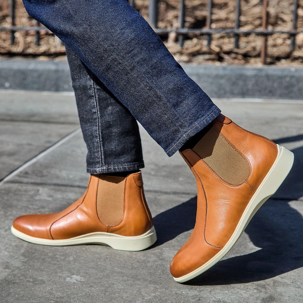 The Chelsea Boots for Women - Honey & Cream Leather Ankle Boots - Stylish & Comfortable for Fall, Winter & Casual Outfits
