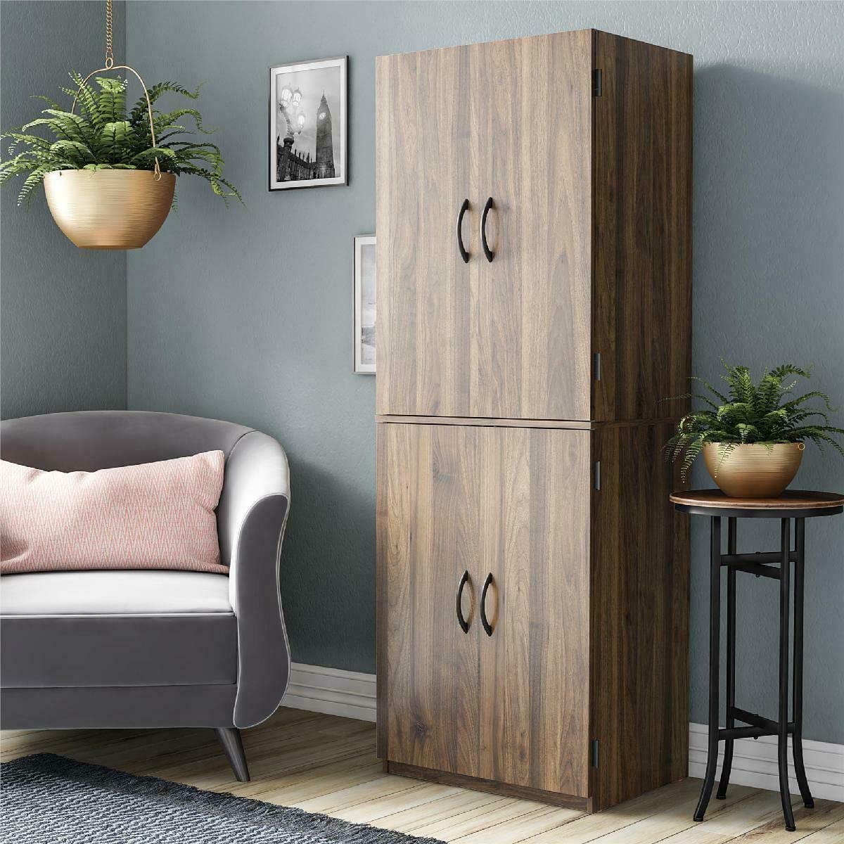 Tall Pantry Cabinet with 4 Doors & Shelves - Kitchen Storage Organizer for Spices, Food & Dry Goods | Perfect for Pantry, Garage & Basement Organization