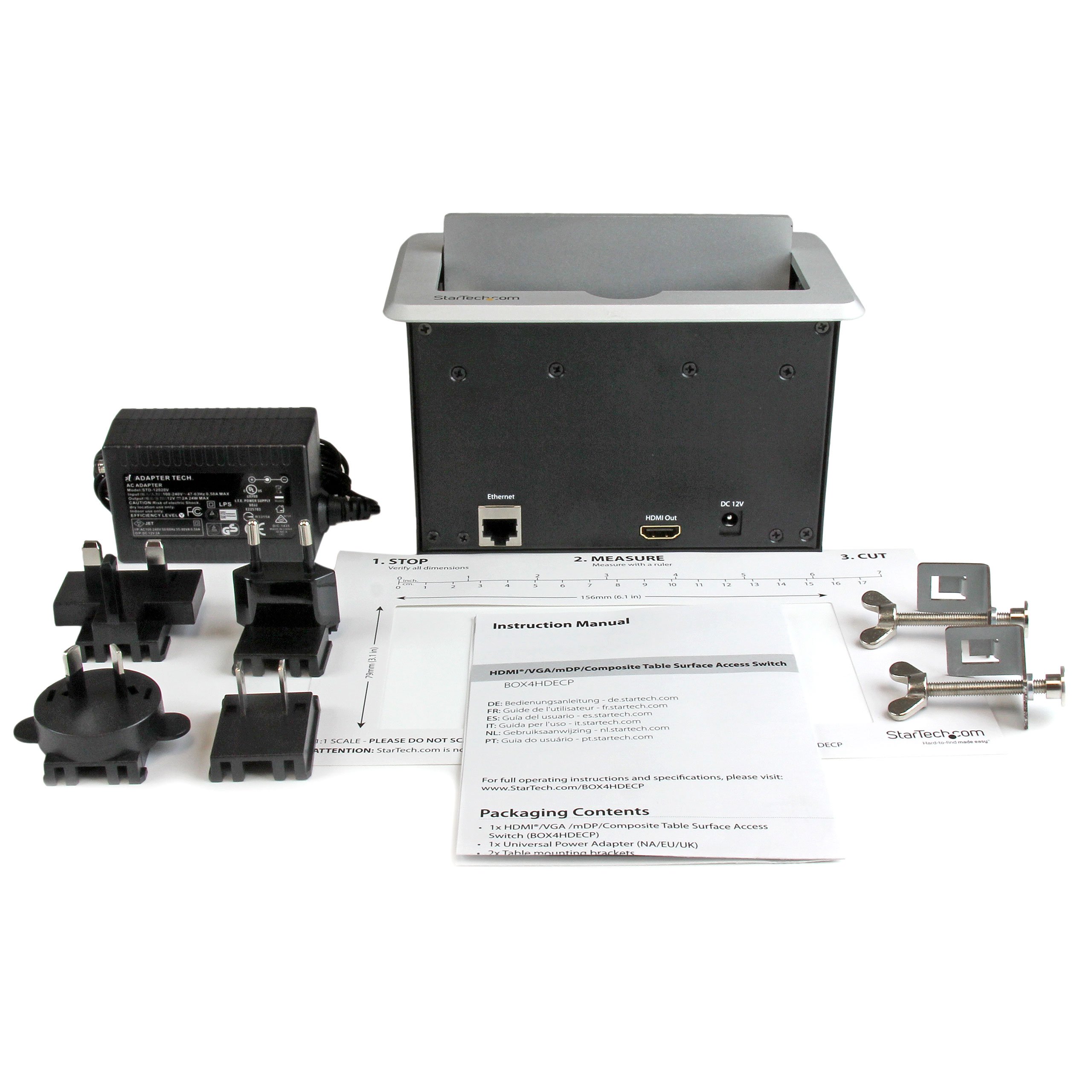 StarTech.com Conference Table Connectivity Pop-Up Box with AV & Data Ports - HDMI, VGA, Component, MDP to HDMI Output (BOX4HDECP) - Ideal for Meeting Rooms & Office Presentations