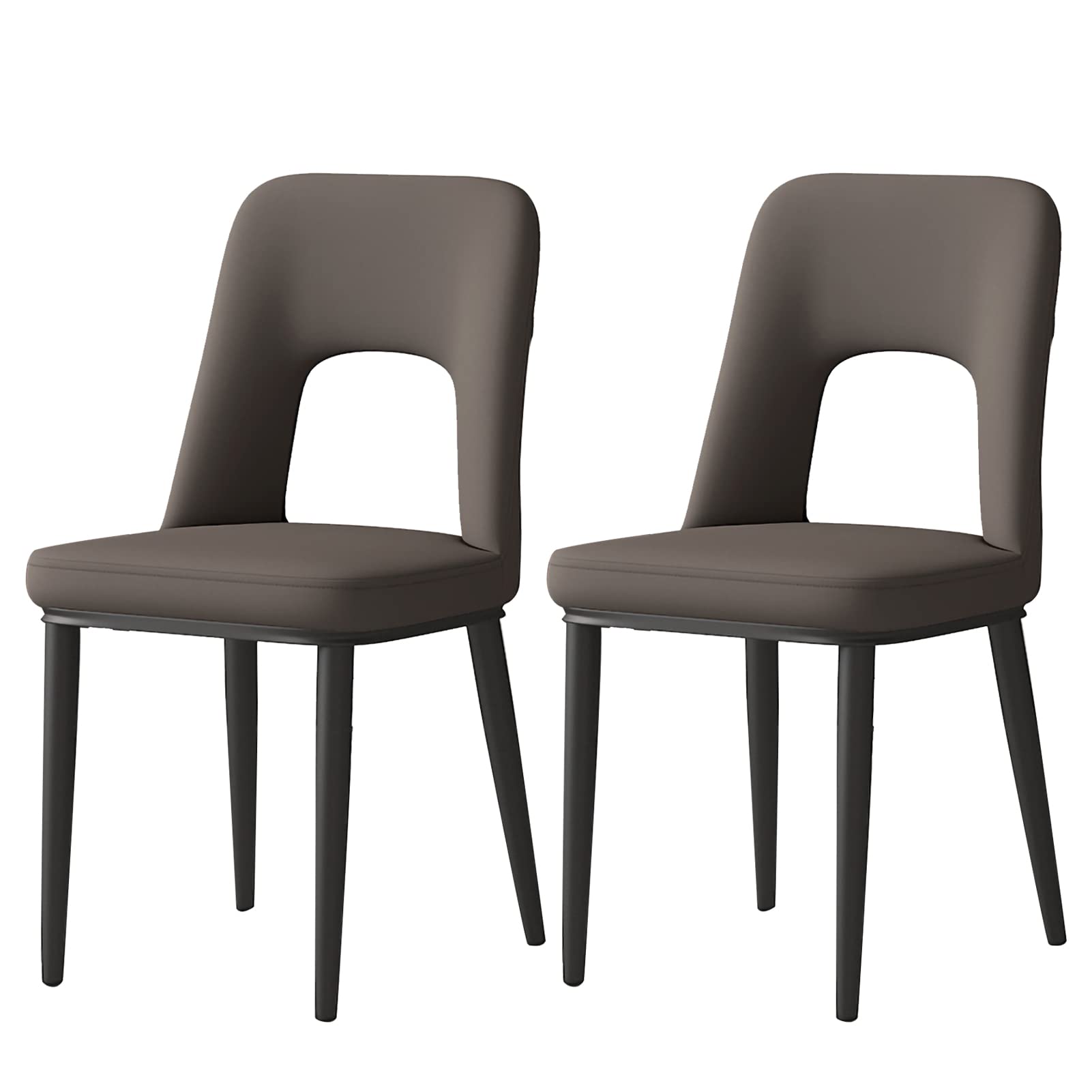 Modern Upholstered Leather Dining Chairs Set of 2 - Steel Frame Metal Kitchen Chairs with Soft Cushioning for Comfortable Seating | Perfect for Dining Room, Bedroom, Living Room, Lounge & Reception Areas