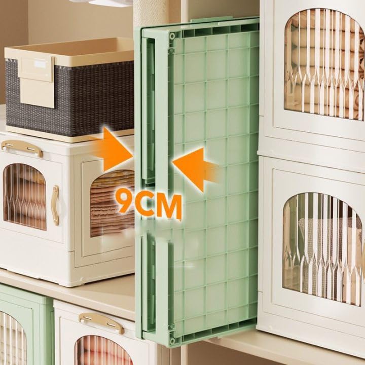 75 Gallon Stackable Storage Bins with Lids, Wheels & Magnetic Doors - Foldable Open Front Cabinet Organizer for Home, Pantry, Garage & Office (Beige, 111x40.5x63.5cm) - Perfect for Closet Organization, Toy Storage & Seasonal Decor