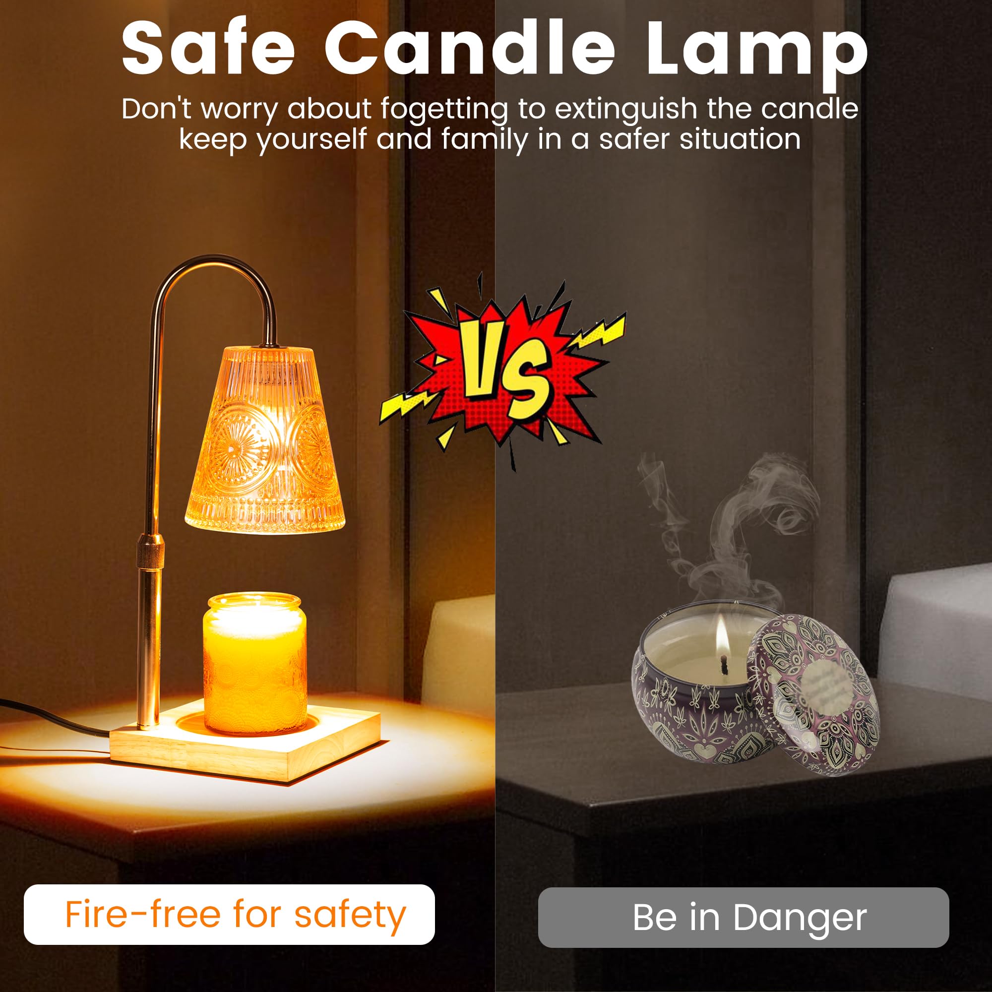 Electric Candle Warmer Lamp with 2 Bulbs & Timer - Adjustable Height & Dimmer for Scented Jar Candles & Wax Melts | Home Decor, Romantic Ambiance, Aromatherapy & Gift Idea