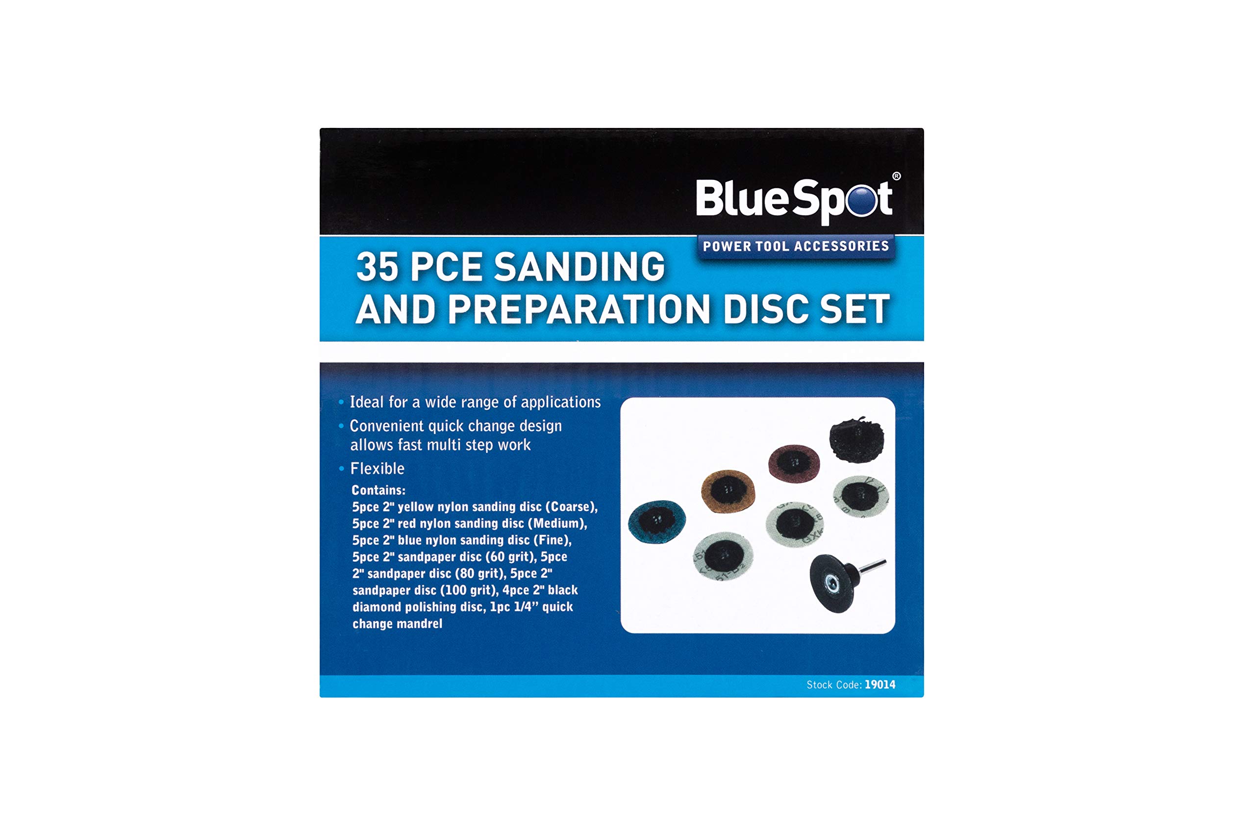 BlueSpot Tools 19014 35-Piece Sanding and Preparation Disc Set - Premium Sandpaper Kit for Woodworking, Metal Polishing & DIY Projects