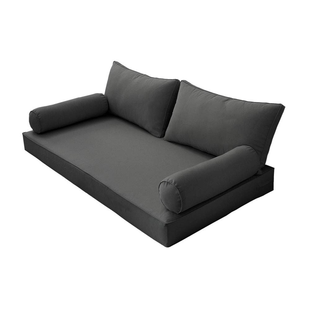 Prolinemax Style2 Queen Size 5-Piece Outdoor Daybed Set with Mattress Cushion & Bolster Pillows - Water-Resistant Pipe Trim Design for Patio, Poolside, or Garden Relaxation