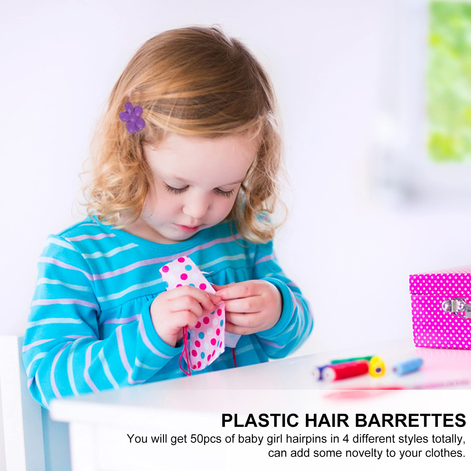 FRCOLOR 50pcs Toddler Hair Clips for Girls - Plastic Self-Hinge Barrettes, Kids Hair Accessories with Cute Cartoon Designs (Bow, Butterfly, Heart, Flower) - Random Colors - Perfect for School, Parties & Daily Hairstyles