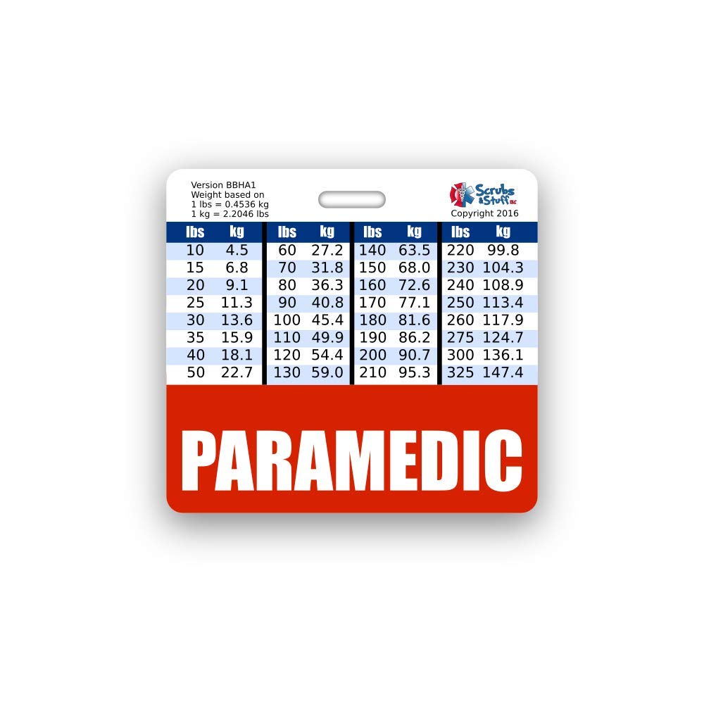 Paramedic Badge Buddy with Height & Weight Conversion Charts - Standard Red EMT Accessory for Medical Professionals | First Responder Gear for EMS, Ambulance & Emergency Scenes