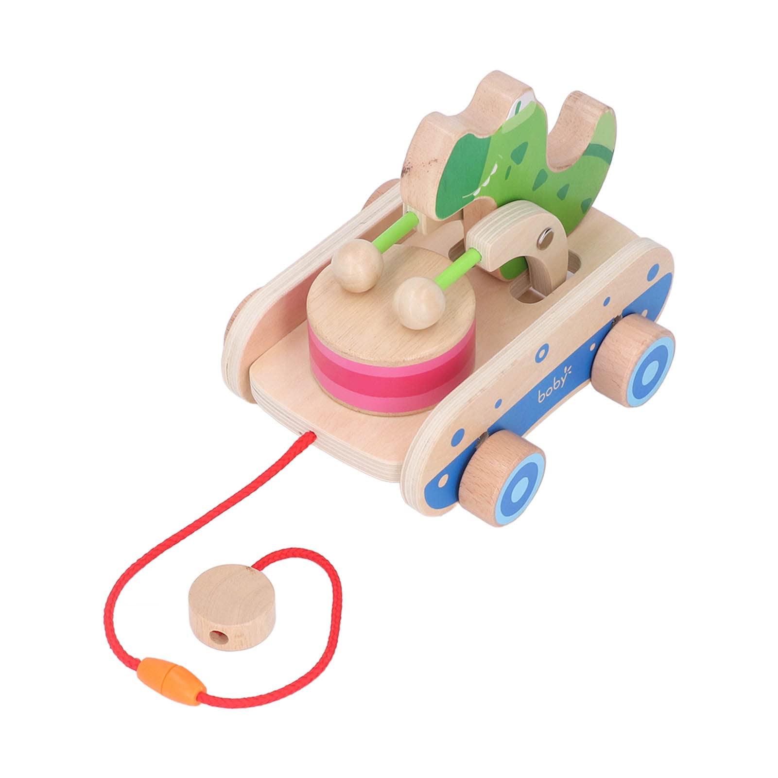Alomejor Wooden Crocodile Pull Toy - Hand Push Drum Beating Car for Toddlers 1+ Years Old - Perfect for Early Learning & Motor Skill Development