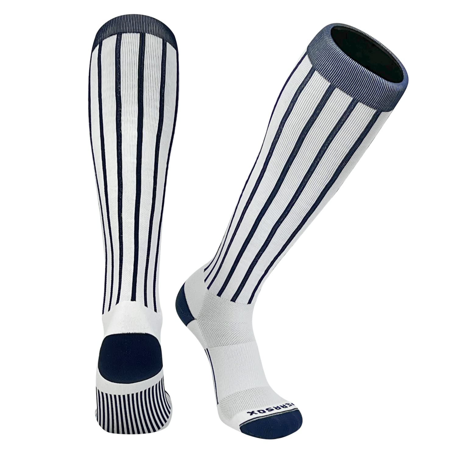 MK Baseball & Softball Pinstripe Knee High Socks - Navy & White Stripe Athletic Socks for Sports, Training & Casual Wear
