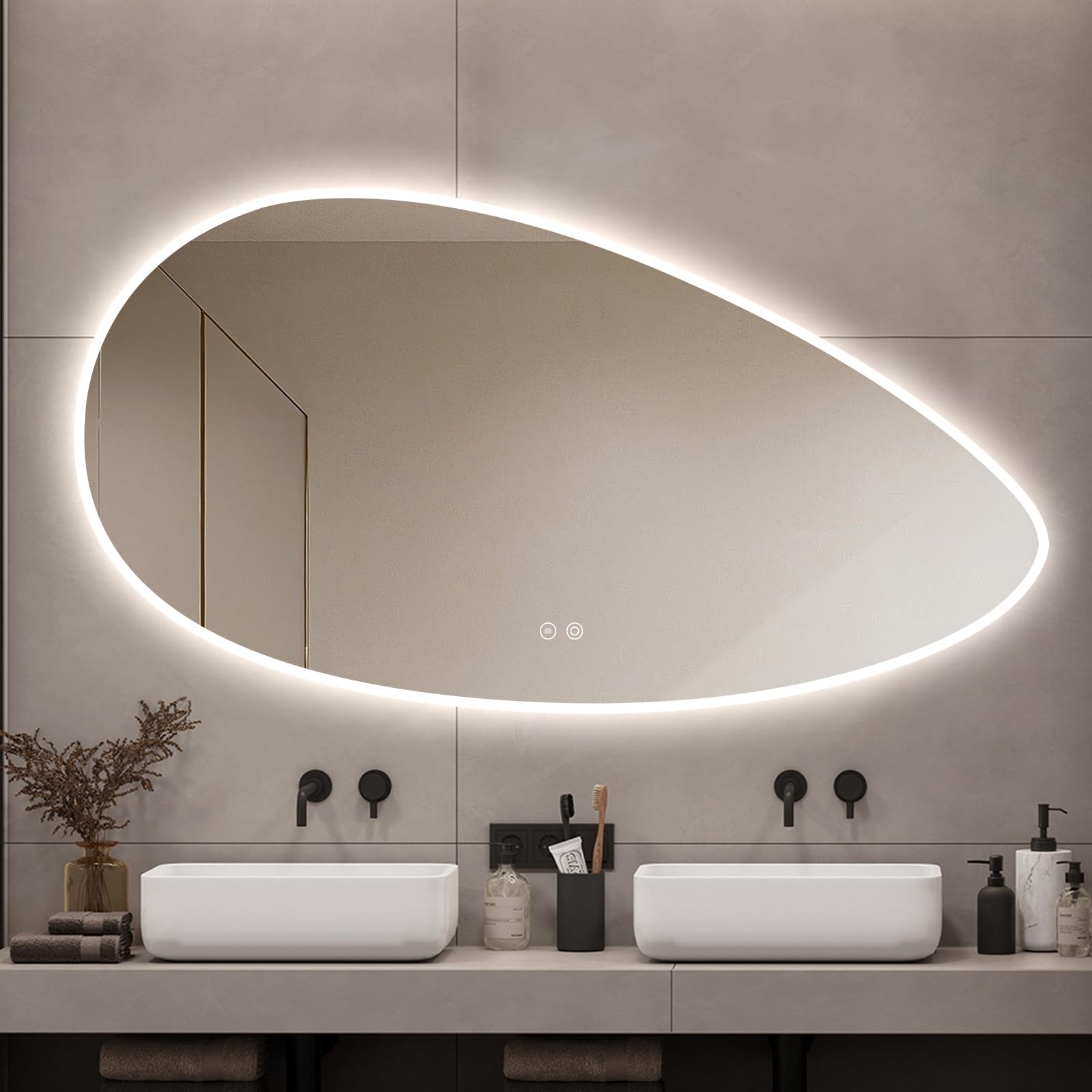 Niccy 28x51 Inch Irregular Oval LED Bathroom Mirror - Large Asymmetrical Front & Backlit Vanity Mirror with 3 Color Temperatures, Dimmable, Anti-Fog & IP65 Waterproof for Modern Bathrooms, Makeup Vanity & Spa Decor