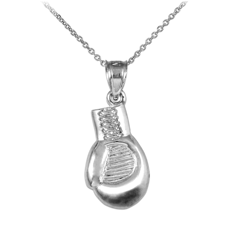10K White Gold Boxing Glove Charm Pendant Necklace for Men & Women - Sports Jewelry Gift for Athletes, Boxing Fans & Fitness Enthusiasts - Perfect for Workouts, Gyms & Everyday Wear